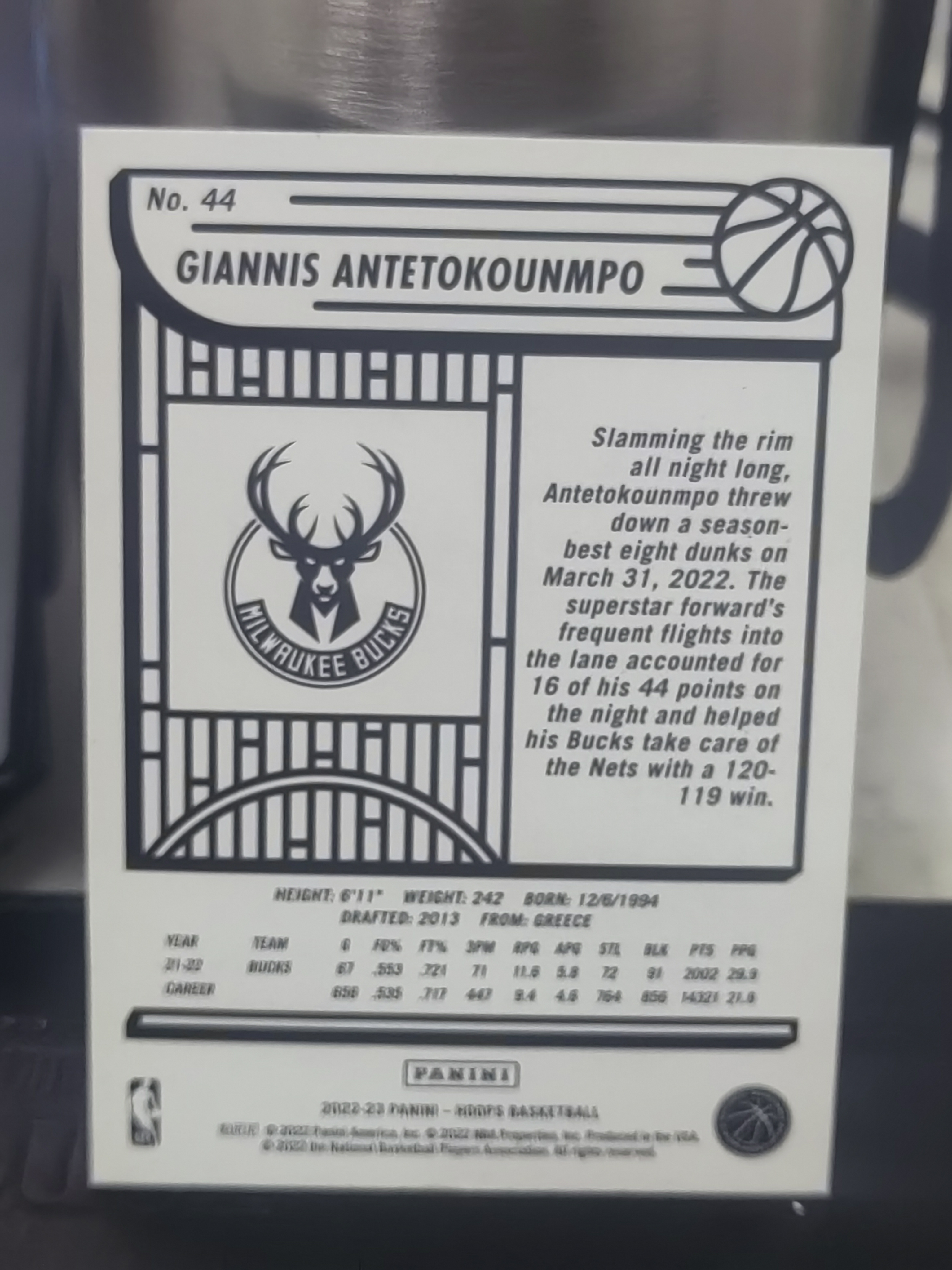 2022-23 Panini Hoops Giannis Antetokounmpo Hoops 紫平行 扬尼斯 阿德托昆博 字母哥 雄鹿 篮 白边白角 不保卡品 卡品如图