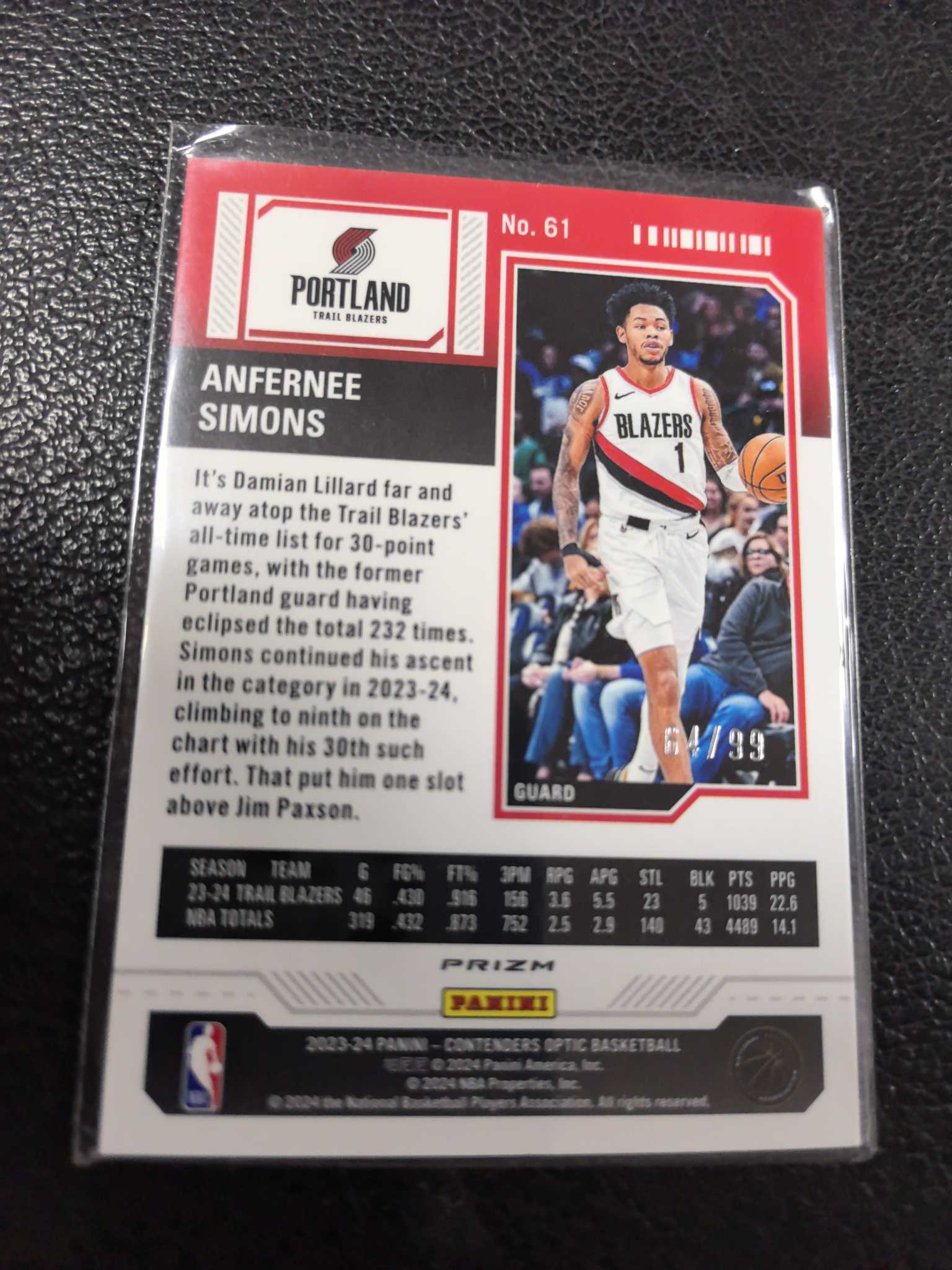 2023-24 安芬尼 西蒙斯 蓝折 99编 凯尔特人 开拓者 球票 10-8