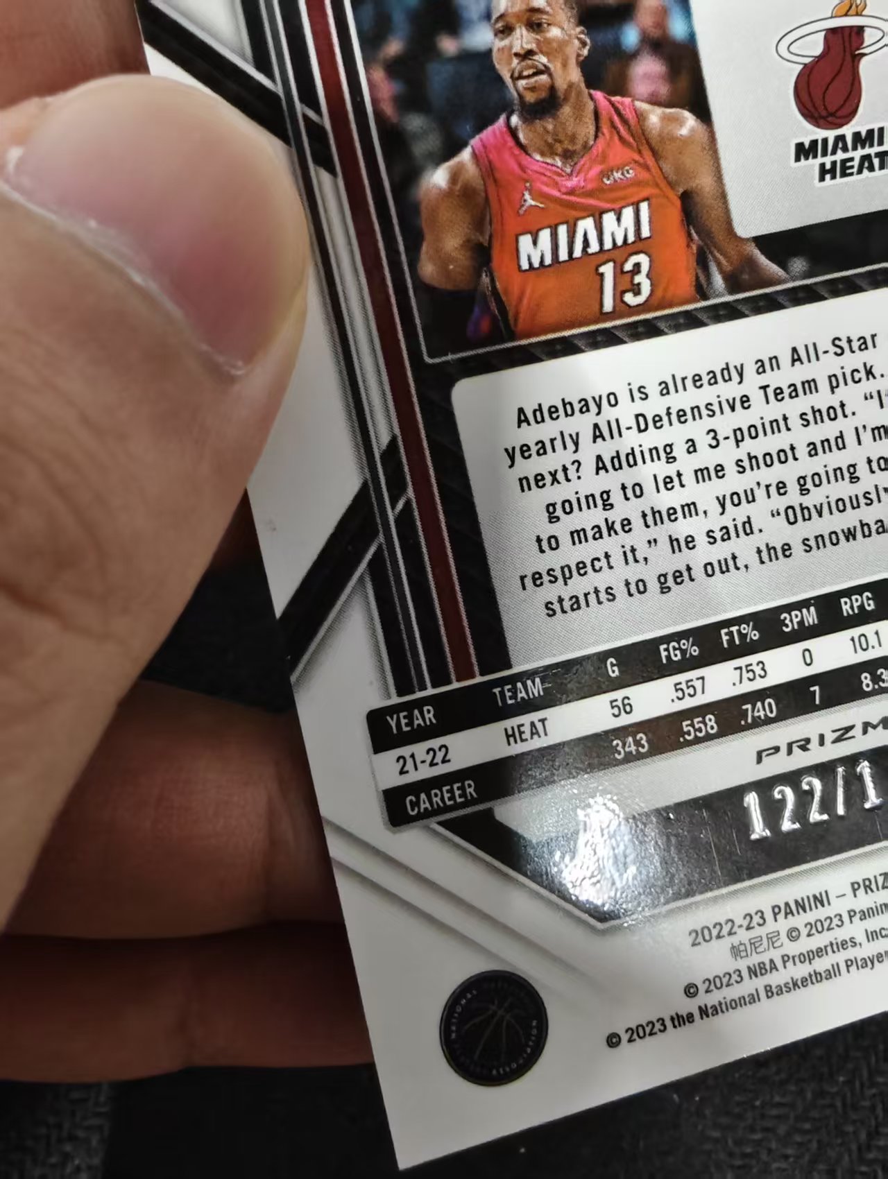 2022-23 Panini Prizm Bam Adebayo 巴姆 阿德巴约 热火 碎冰折 149编 划痕 边角瑕疵