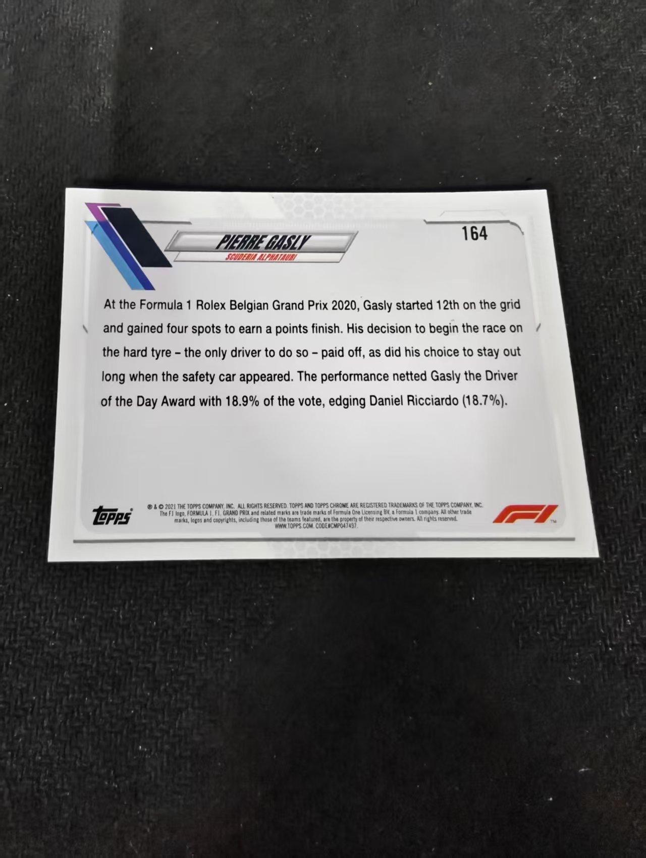 2021 Topps Chrome Pierre Gasly F1 皮埃尔 加斯利 划痕 边角瑕疵 #164
