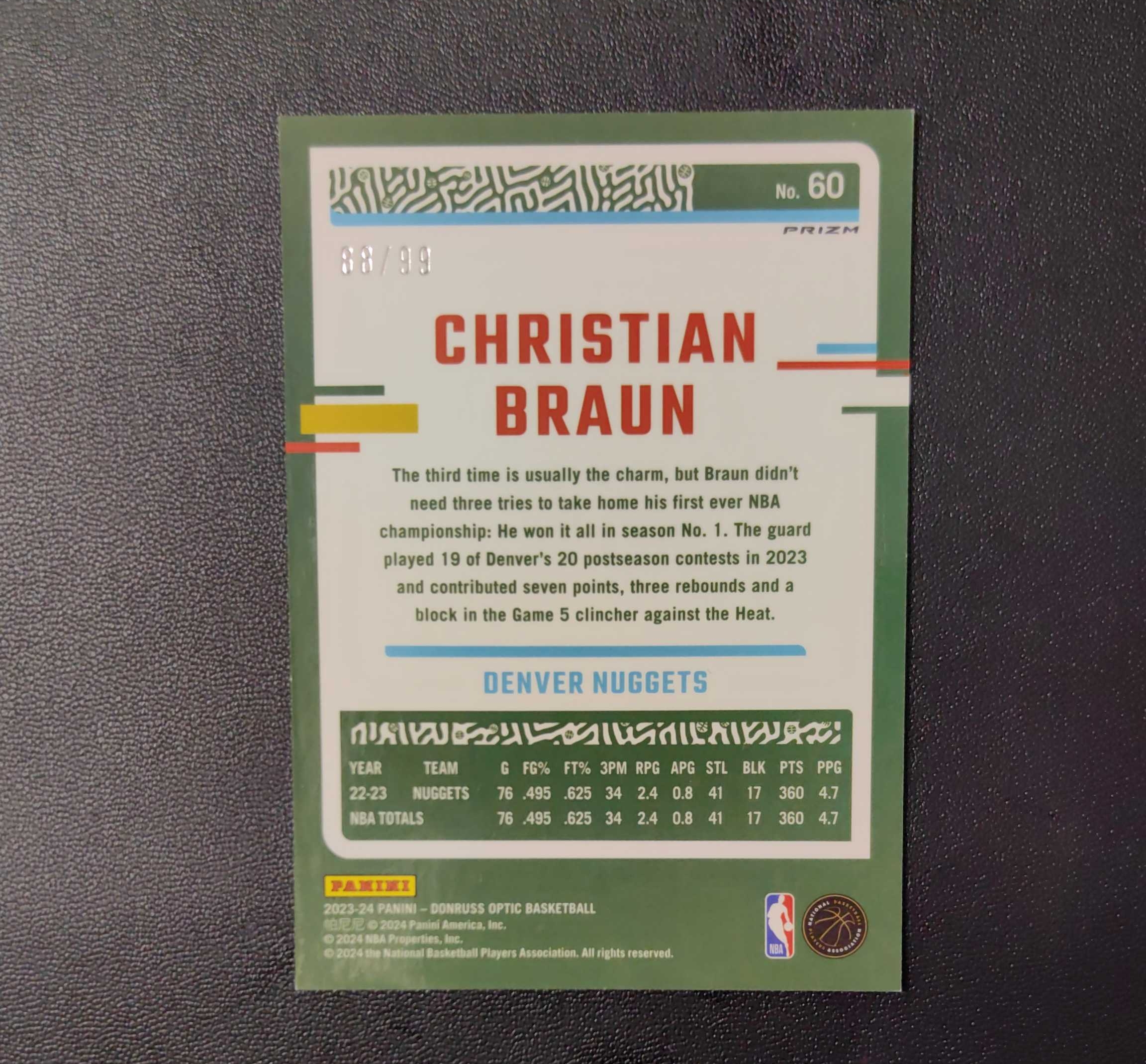 2023-24 Panini Donruss Christian Braun 克里斯琴 布朗 布劳恩 99编 铜闪 字母哥 库里 东契奇 詹姆斯 勇士 湖人 文班亚马