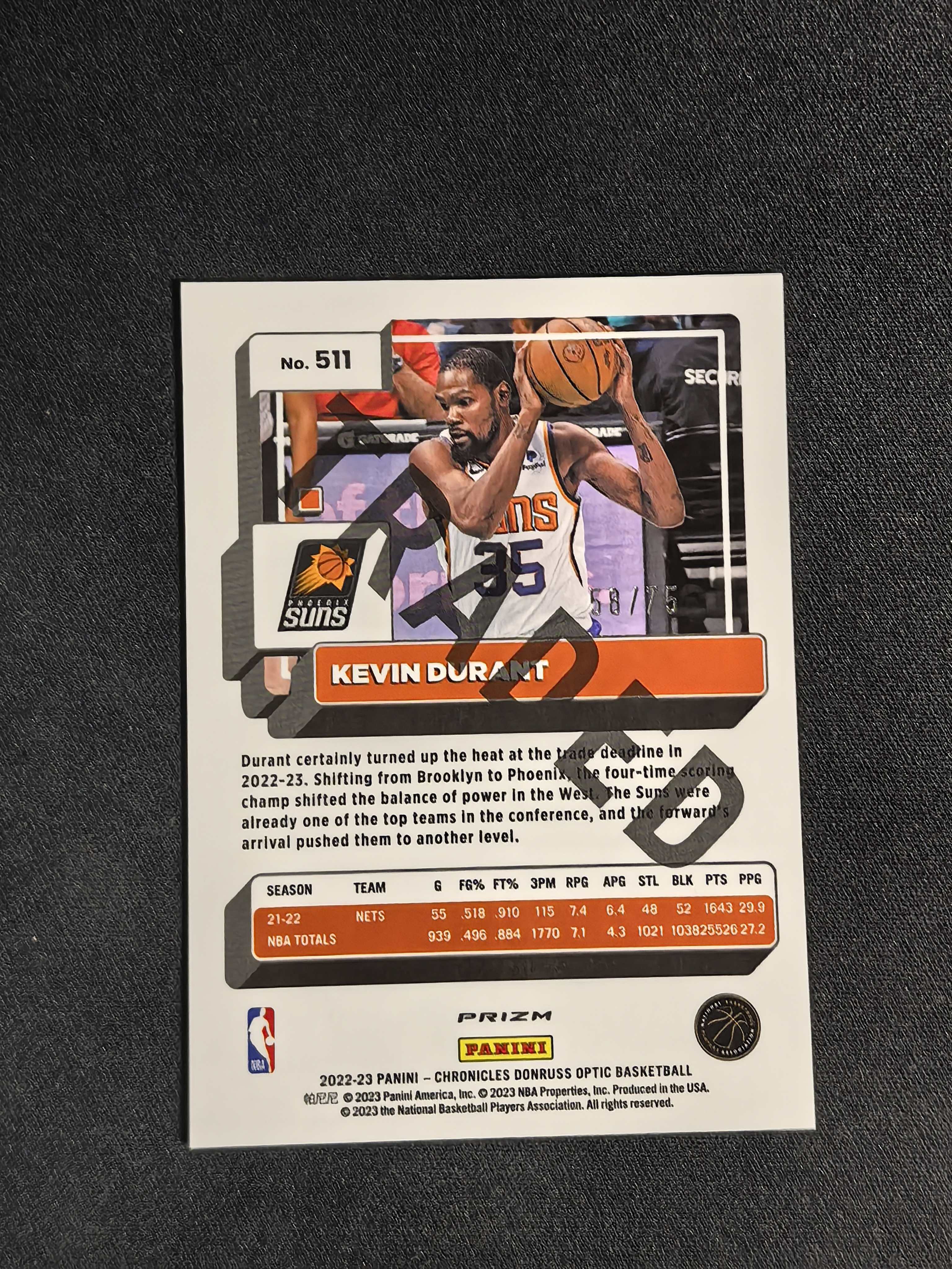 2022-23 Panini Contenders Optic Kevin Durant 凯文 杜兰特 死神 75编 橙折 KD 杜小帅 75大巨星 太阳 杜蕾斯 卡品如图 鱼【CYT球星卡】