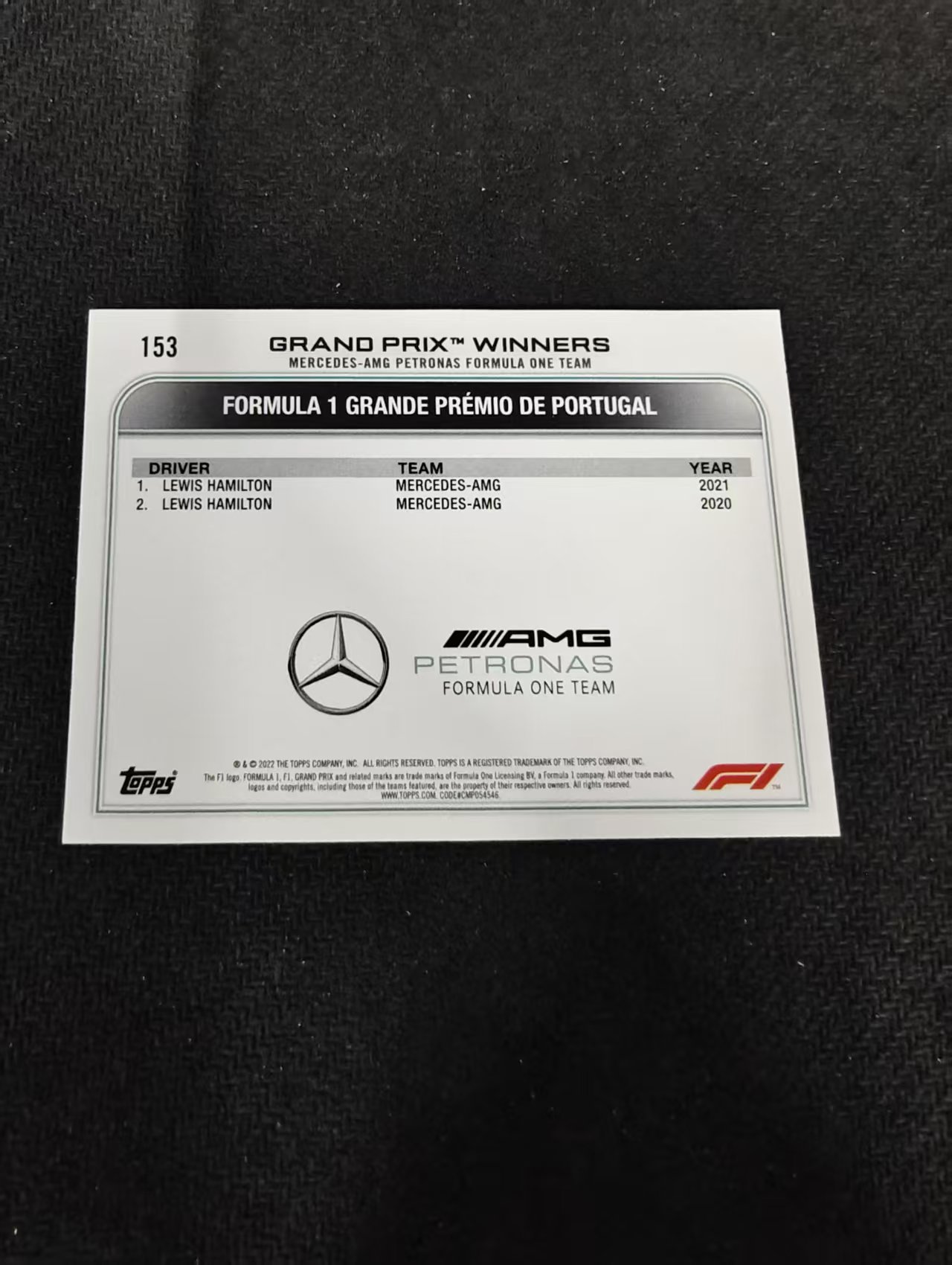 2022 Topps Chrome F1 Lewis Hamilton 刘易斯 汉密尔顿 AMG梅赛德斯奔驰 划痕 边角瑕疵 @153