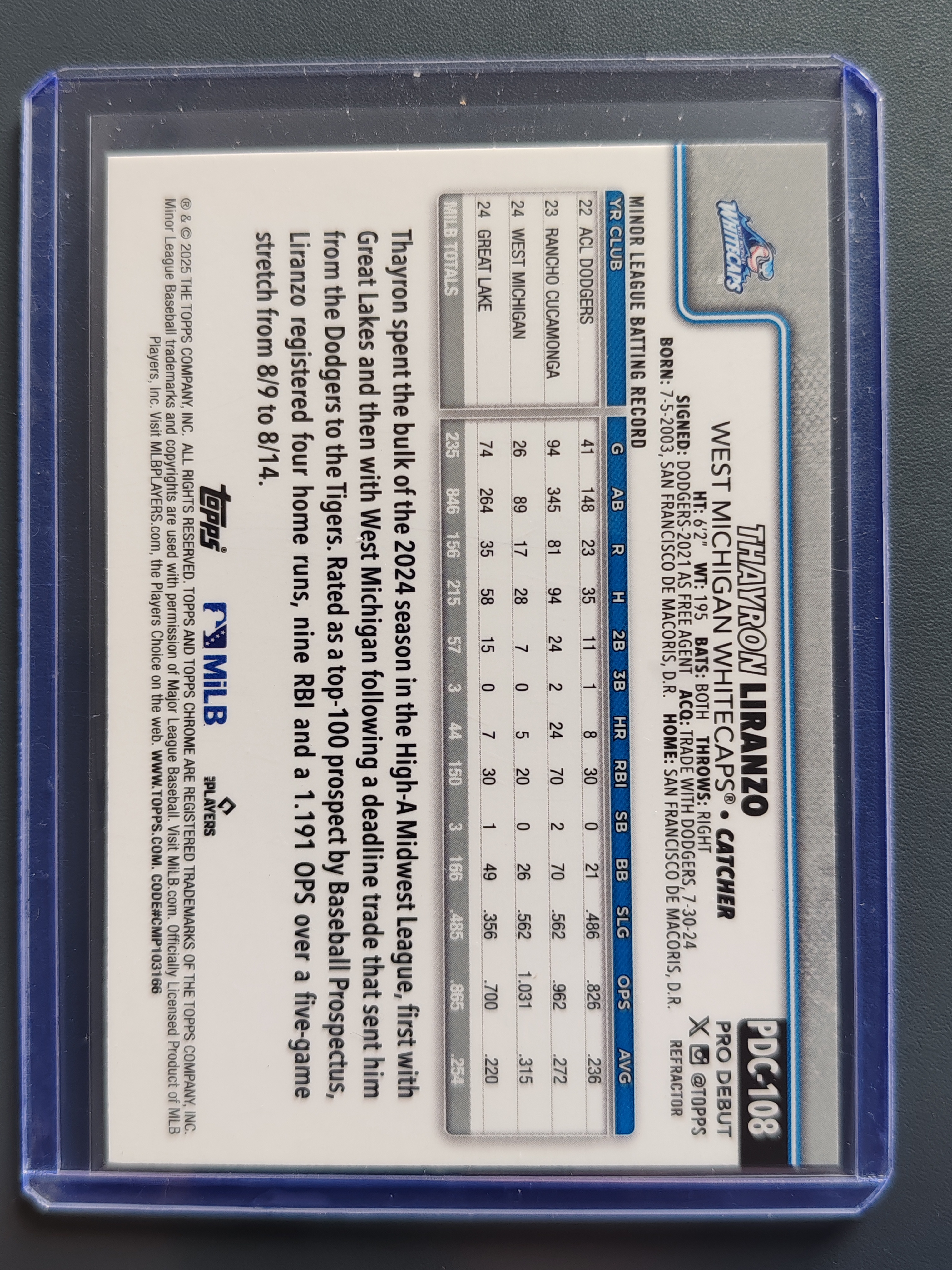 2025 Topps Pro Debut Thayron Liranzo 199编!银折!【9527】