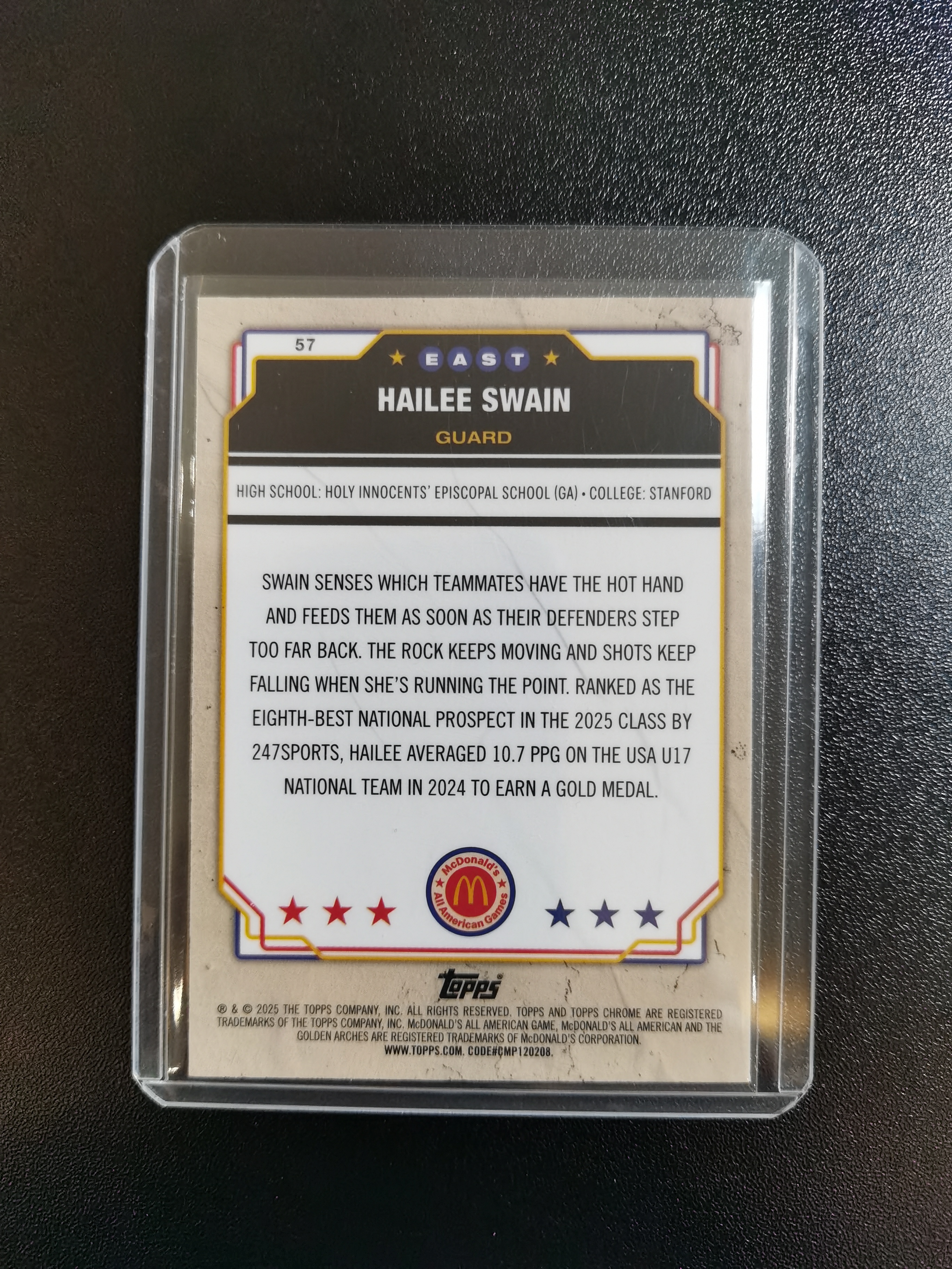 2025 Topps McDonald's Hailee Swain 海莉斯温 麦当劳全明星 顶尖高中女篮东部队 变形虫折 收藏凑套 卡品如图 免费代拍LM