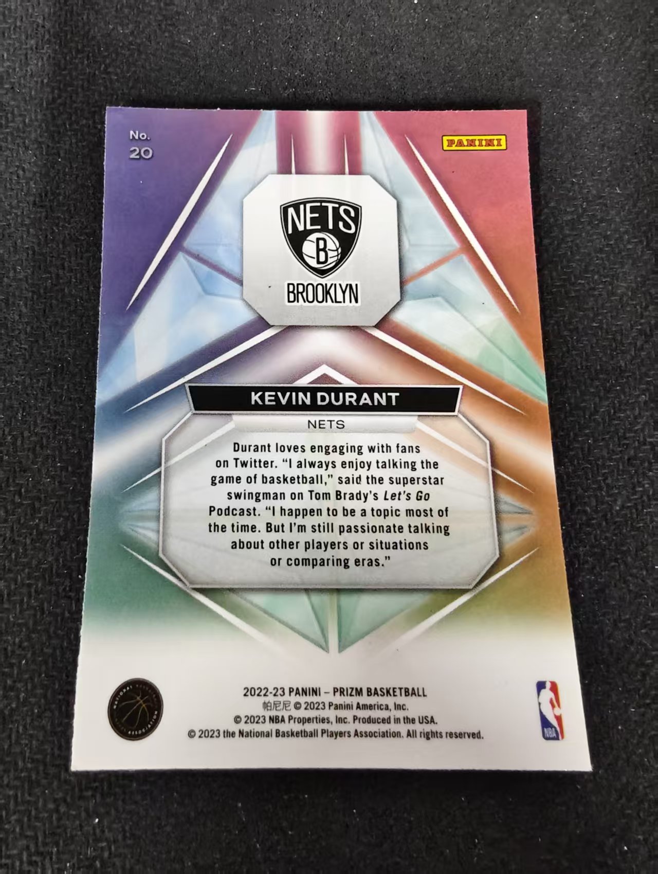 【可合并,不累计】2022-23 Panini Prizm Kevin Durant 篮网 死神 凯文 杜兰特 棱镜特卡 PZ 不保卡品 介意勿拍 #20