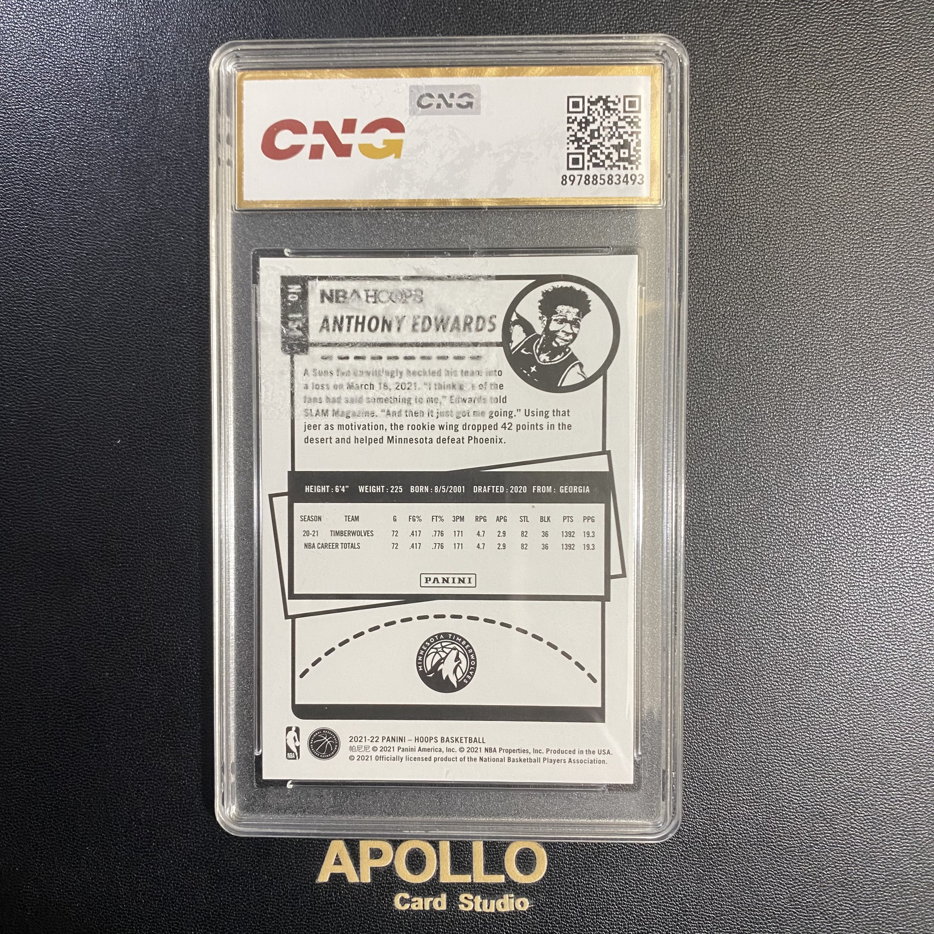 2021-22 Panini NBA Hoops Anthony Edwards 爱德华兹 森林狼 99编 红棱镜折 CNG鉴真评级卡 卡品如图-Echo