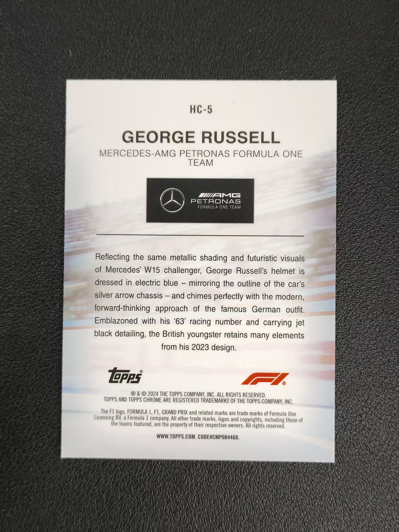 2024 Topps Chrome George Russell F1 拉塞尔 梅赛德斯奔驰 头盔特卡 折射 卡品如图 NPY