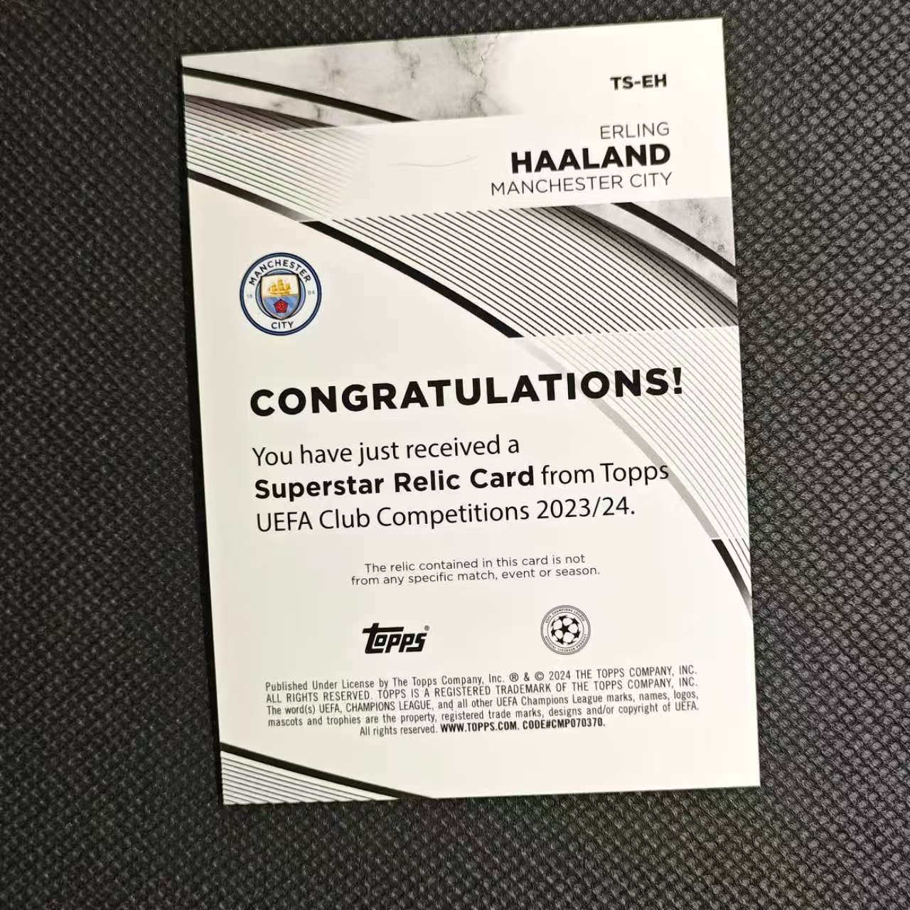 2024 Topps 欧战UCC Erling Haaland 面包#曼城 哈兰德 球衣物料 队盒 实物切割 卡品细节看图