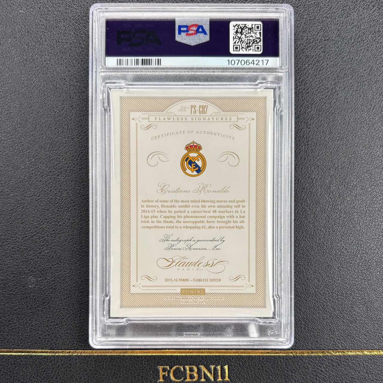 【FCB拍卖】2015-16 PANINI FLAWLESS CRISTIANO RONALDO C罗 罗纳尔多 签字 卡签 15编 10/15 PSA签字10 皇马 皇家马德里 曼联 葡萄牙 手提 元年{DRX24}FCBN11代理拍卖