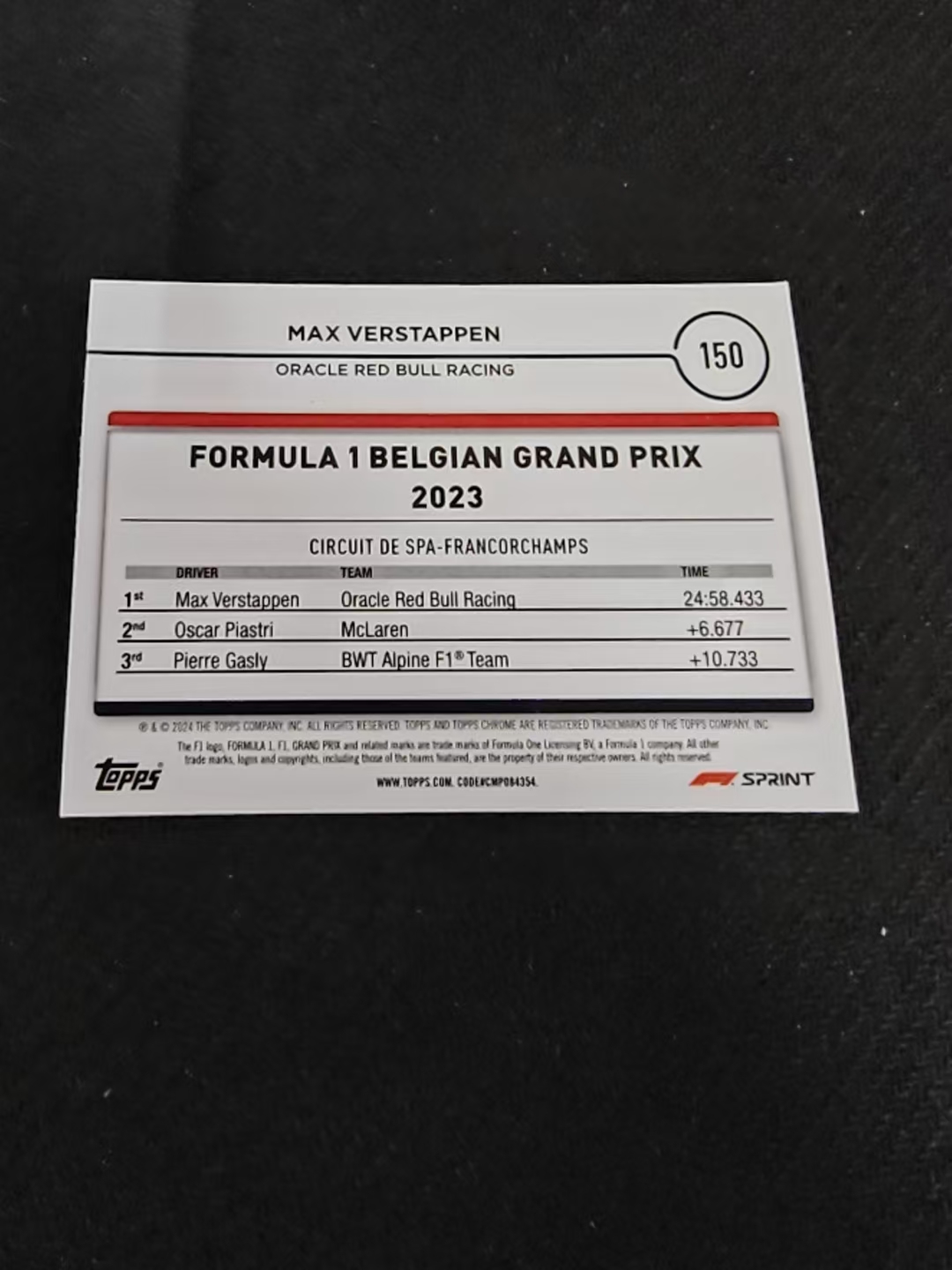 2024 Topps Chrome F1 Max Verstappen 维斯塔潘 红牛 划痕 边角瑕疵 #150