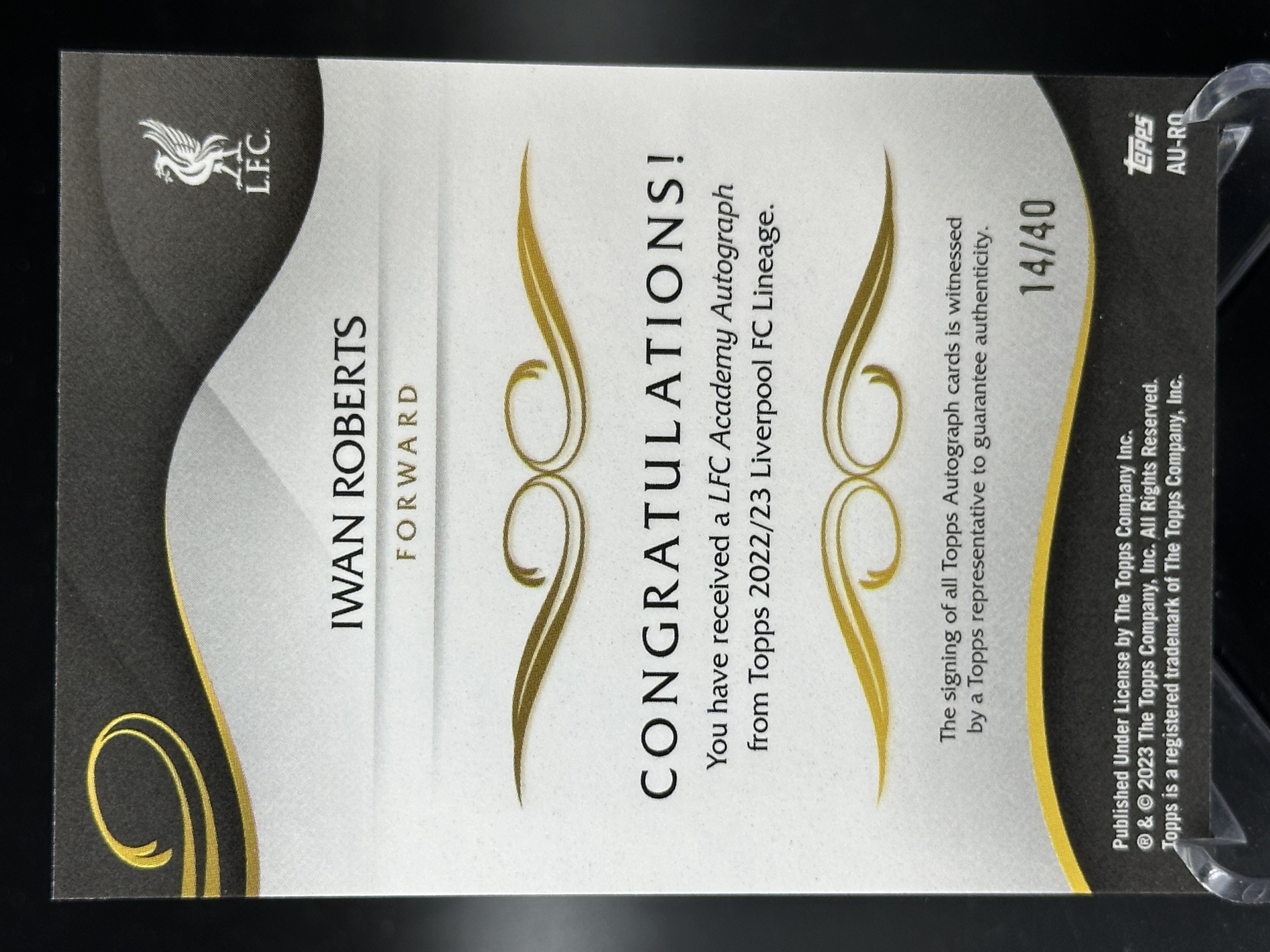 2023-24 Topps Lineage roberts 【小黄拍卖】利物浦 血统 罗伯茨 新秀 rc 1st 铜折 签字 14/40编「cook」