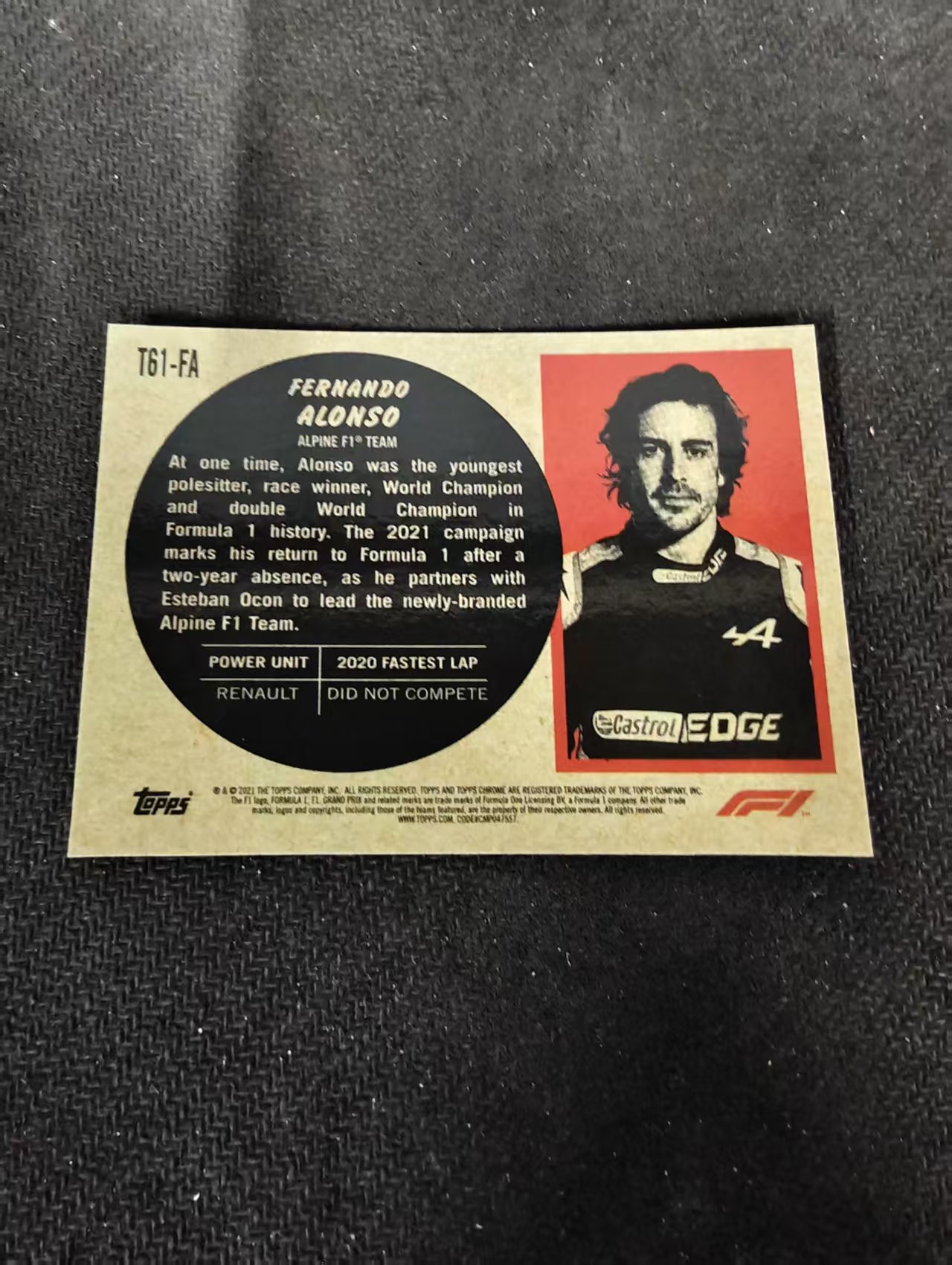 2021 Topps Chrome F1 Fernando Alonso 费尔南多 阿隆索 银折 F1 划痕 边角瑕疵 #FA
