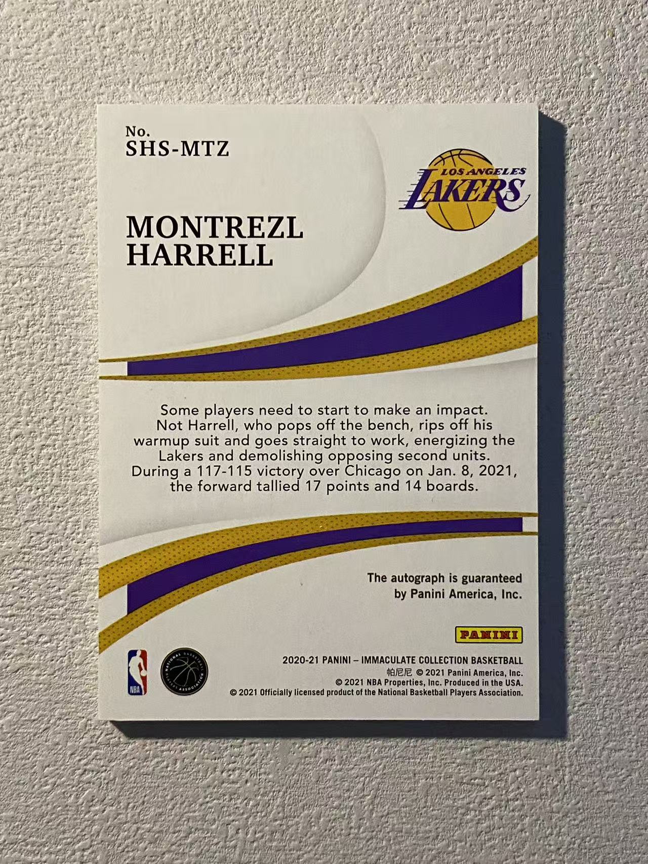 2020-21 Panini Immaculate Montrezl Harrell imm 湖人 哈雷尔 /99编 签字 卡签 沙盒签 镜面 收藏必备