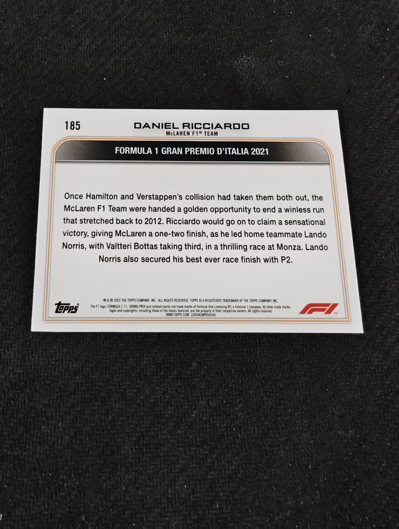 2022 Topps Chrome F1 Daniel Ricciardo 丹尼尔 里卡多 迈凯伦车队 划痕 边角瑕疵 @185