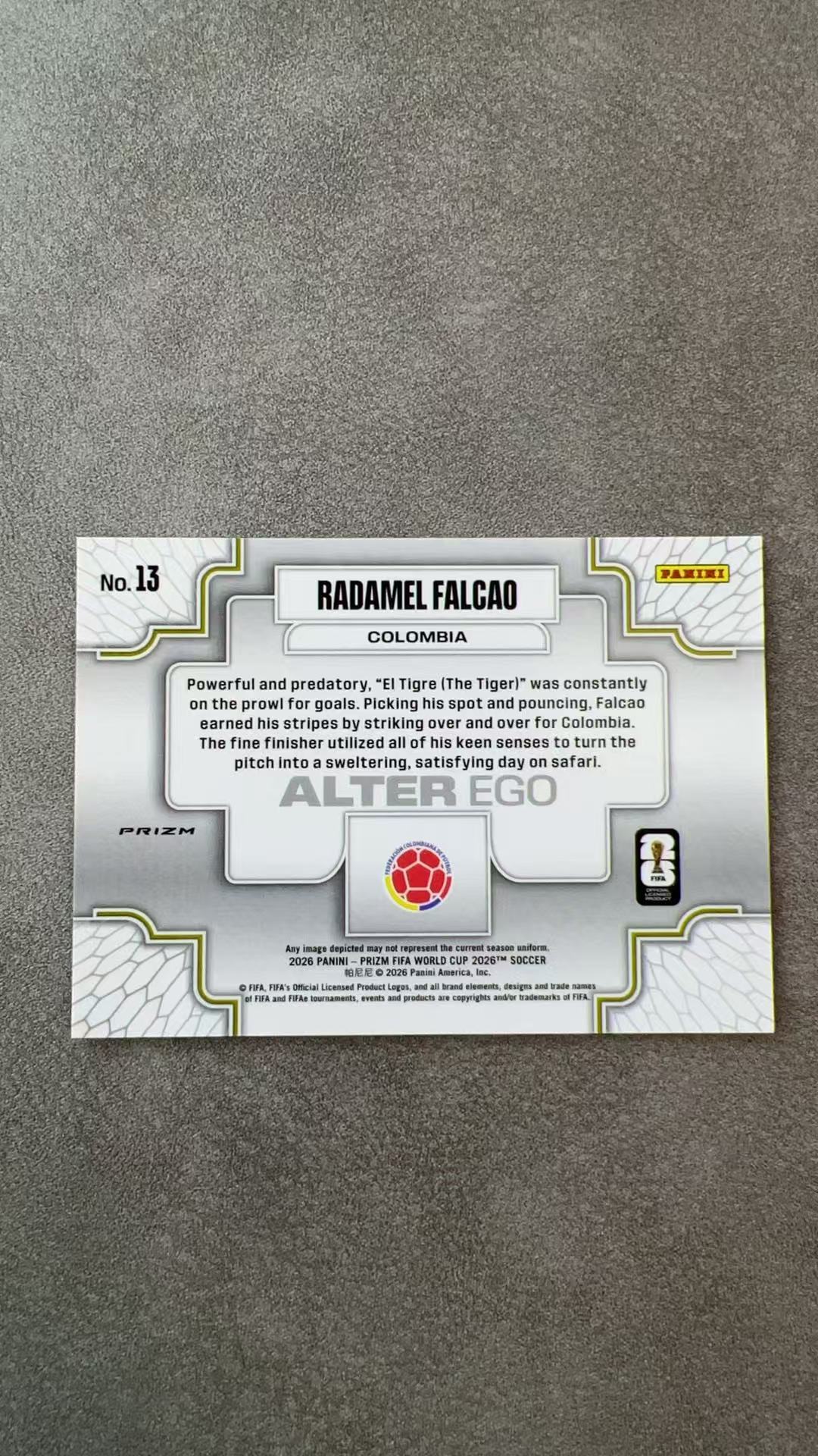 8105【330球星卡实体店代卖】2026 Panini pz世界杯 Prizm RADAMEL FALCAO 法尔考 哥伦比亚 alter ego 折射 大比例 ssp (UK23)