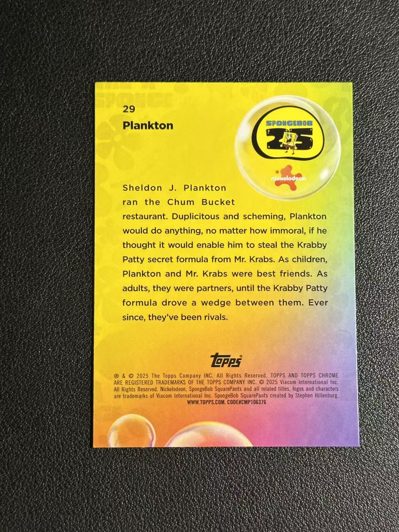 【欧卡体育】2025 Topps Chrome Spongebob 海绵宝宝25周年 TC Plankton 痞老板 111/199编 青熔岩折 卡品如图(YY)