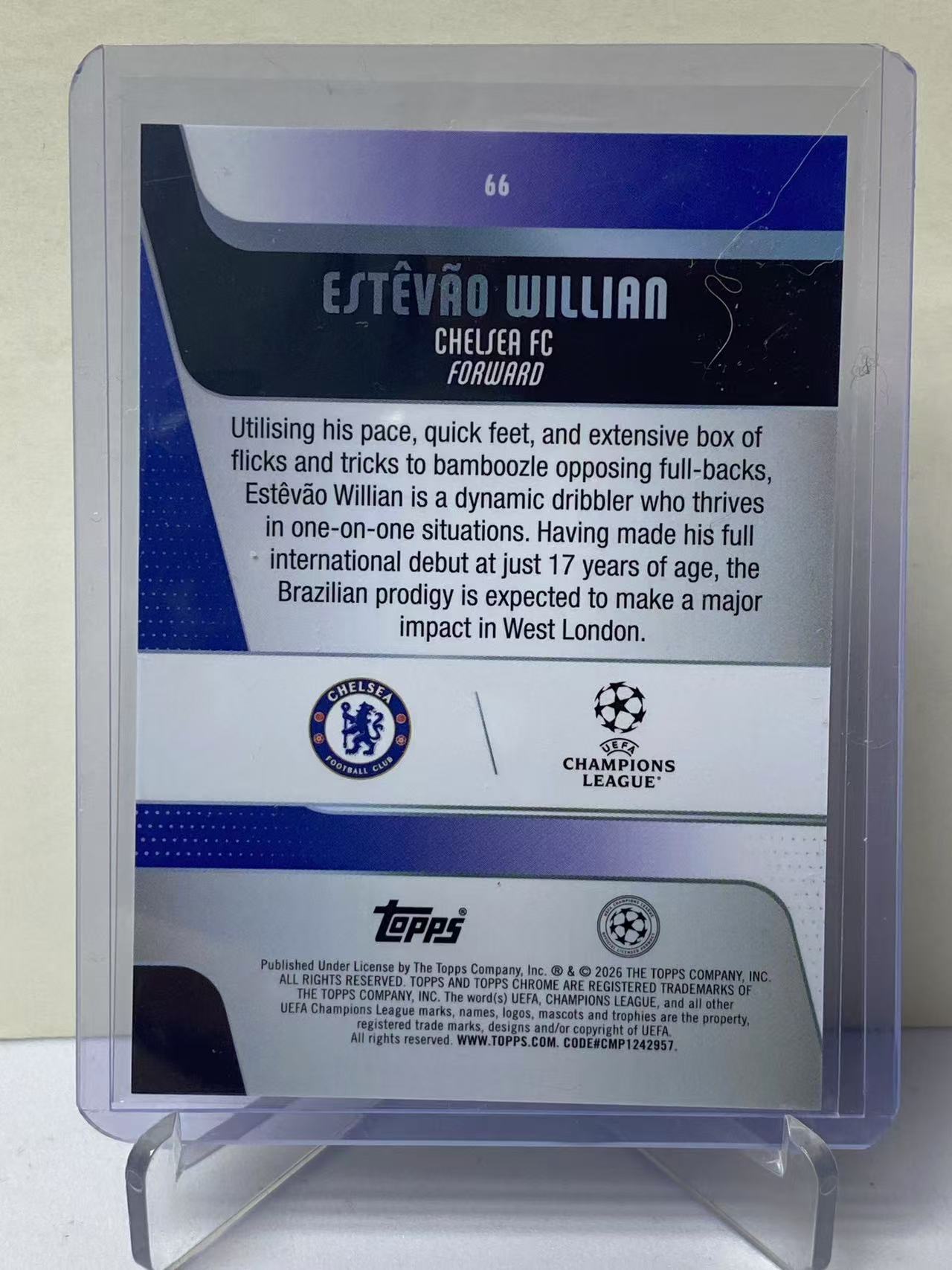 2026 Topps Chrome Estevao Willian RC 欧冠 TC 巴西 切尔西 埃斯特旺 威廉 新秀 蓝折 86/150编 收藏必备 不保卡品 远哥