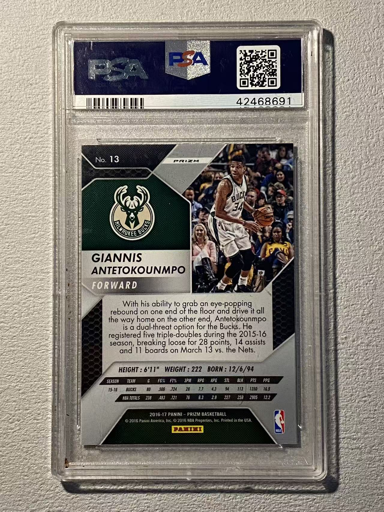 2016-17 Panini Prizm Giannis Antetokounmpo pz 雄鹿 字母哥 阿德托昆博 大比例 格子折 棋盘折 折射 psa9 评级卡 收藏必备