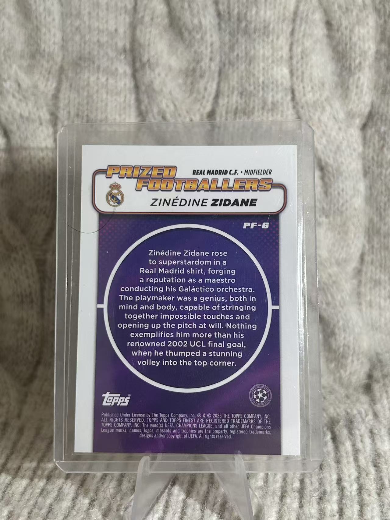 2025 Topps Finest UEFA Champions League Zinédine Zidane 齐达内,Prized Footballers 珍贵球员特卡,红折,75/75 编(尾编)