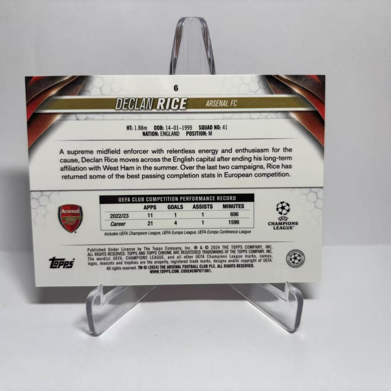 2024-25 Topps Chrome Declan Rice 欧冠tc 阿森纳 赖斯 莱斯 99编 变化版 colormatch 英格兰 稀有 卡品如图