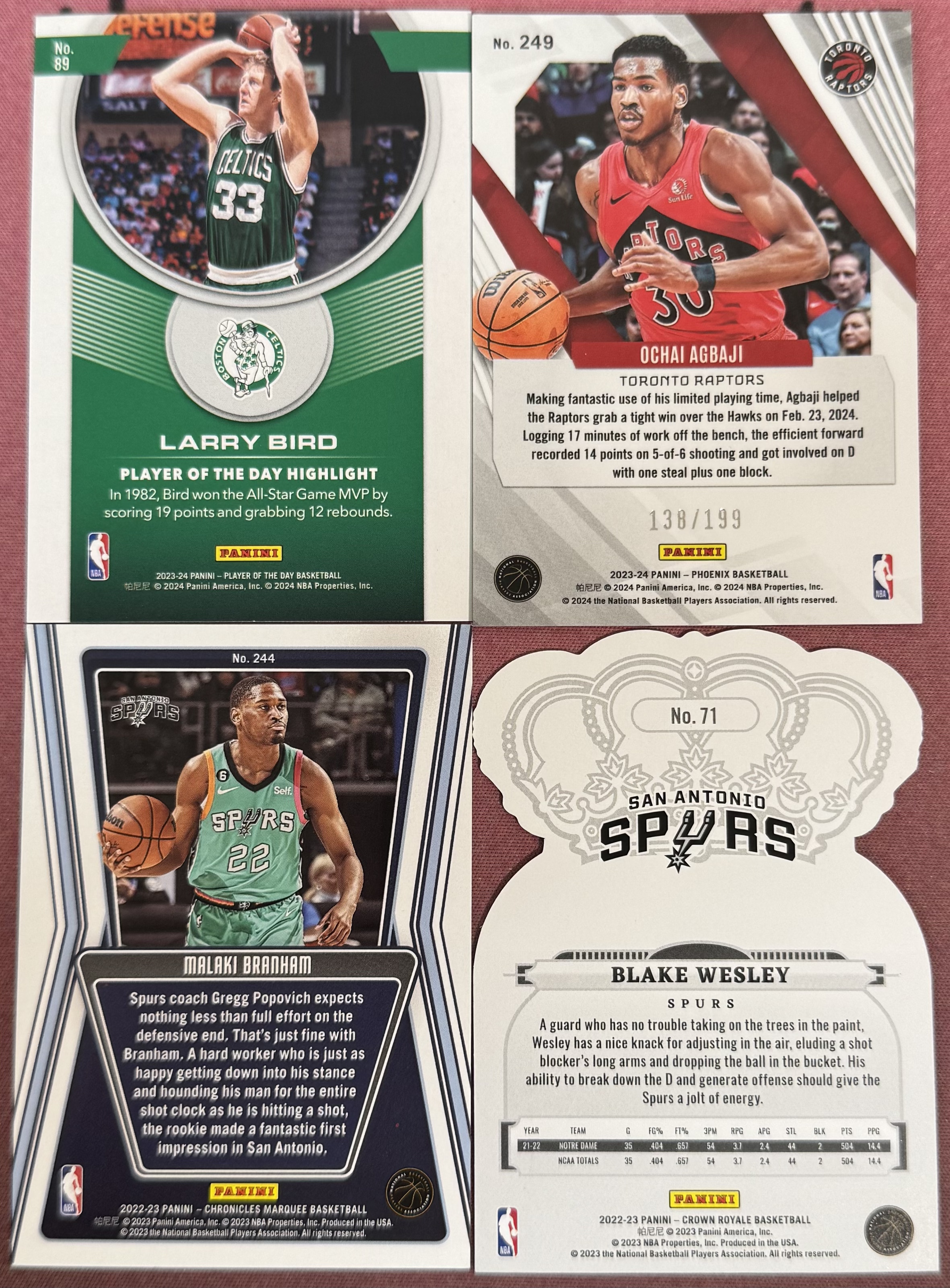 2025-26 Panini NBA 多人 帕尼尼 拉里伯德等一图4张带编打包LOT 不保卡品 #13(登)