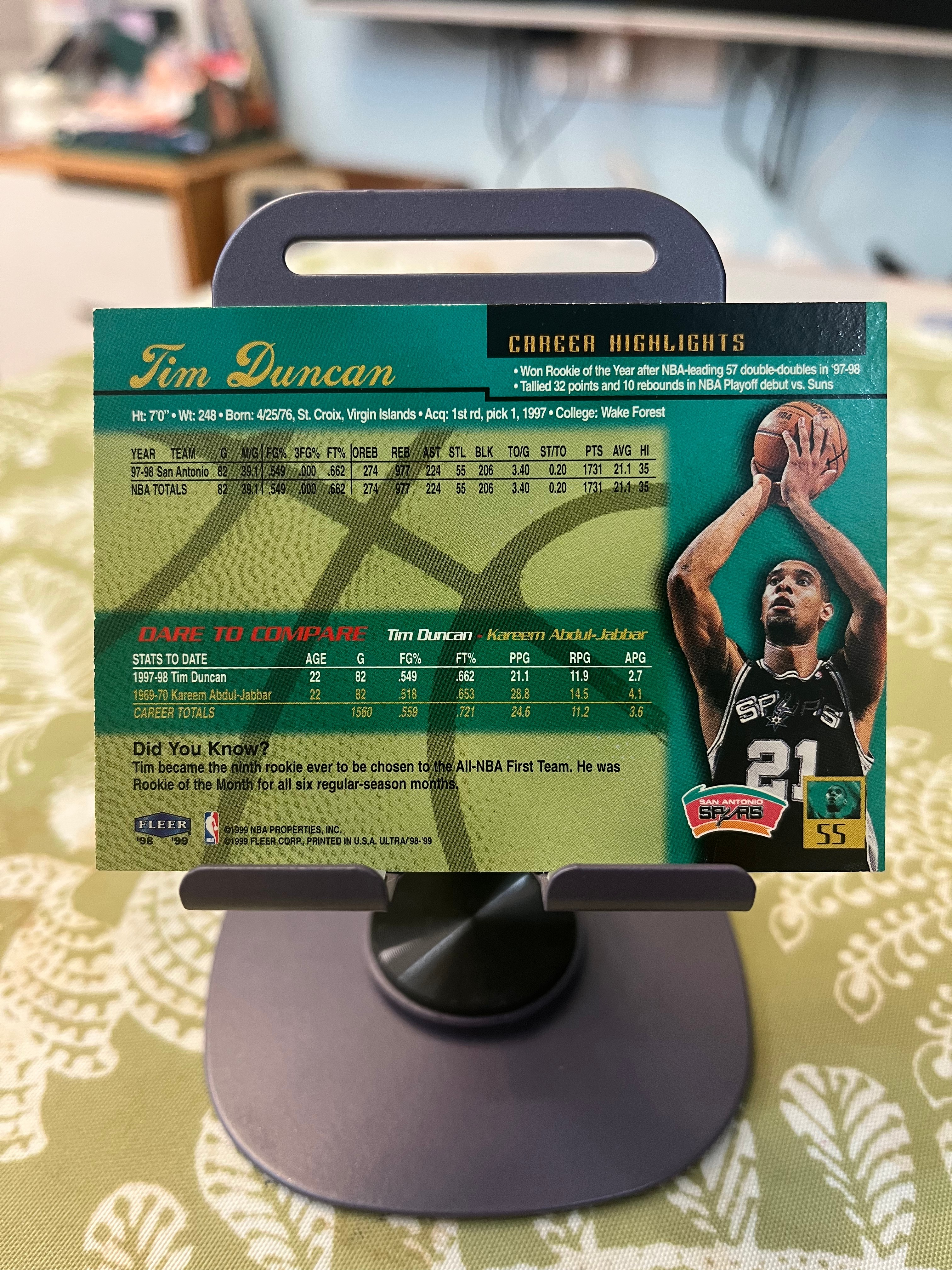 1999 Fleer 老卡 老特 Tim Duncan 蒂姆 邓肯 石佛 马刺【折射 佛鲨对决 ULTRA】【边角瑕疵如图 介意勿拍】#1010