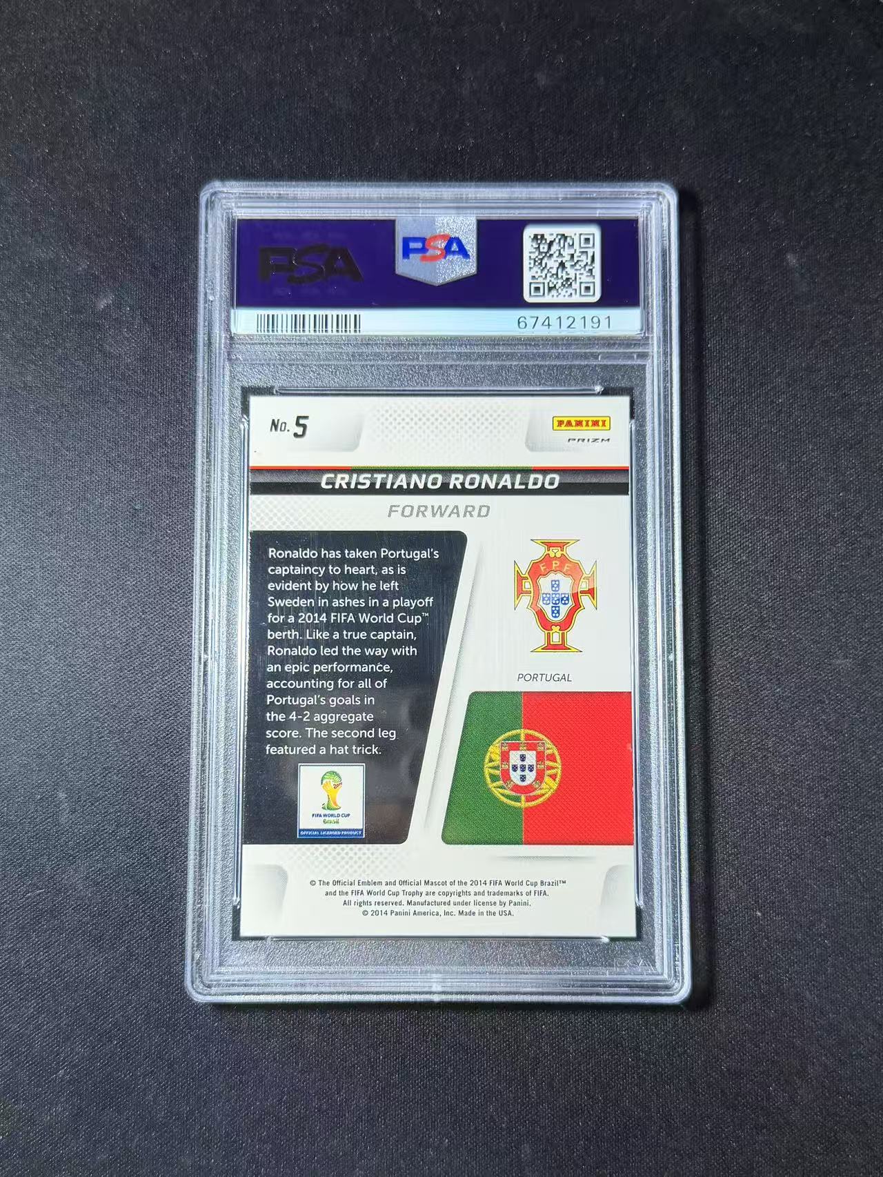 2014 Panini Prizm Cristiano Ronaldo 总裁 C罗 罗纳尔多 世界杯pz 元年 葡萄牙 Cup Captains PSA10分 POP稀少 红金脉冲折 皇马 曼联