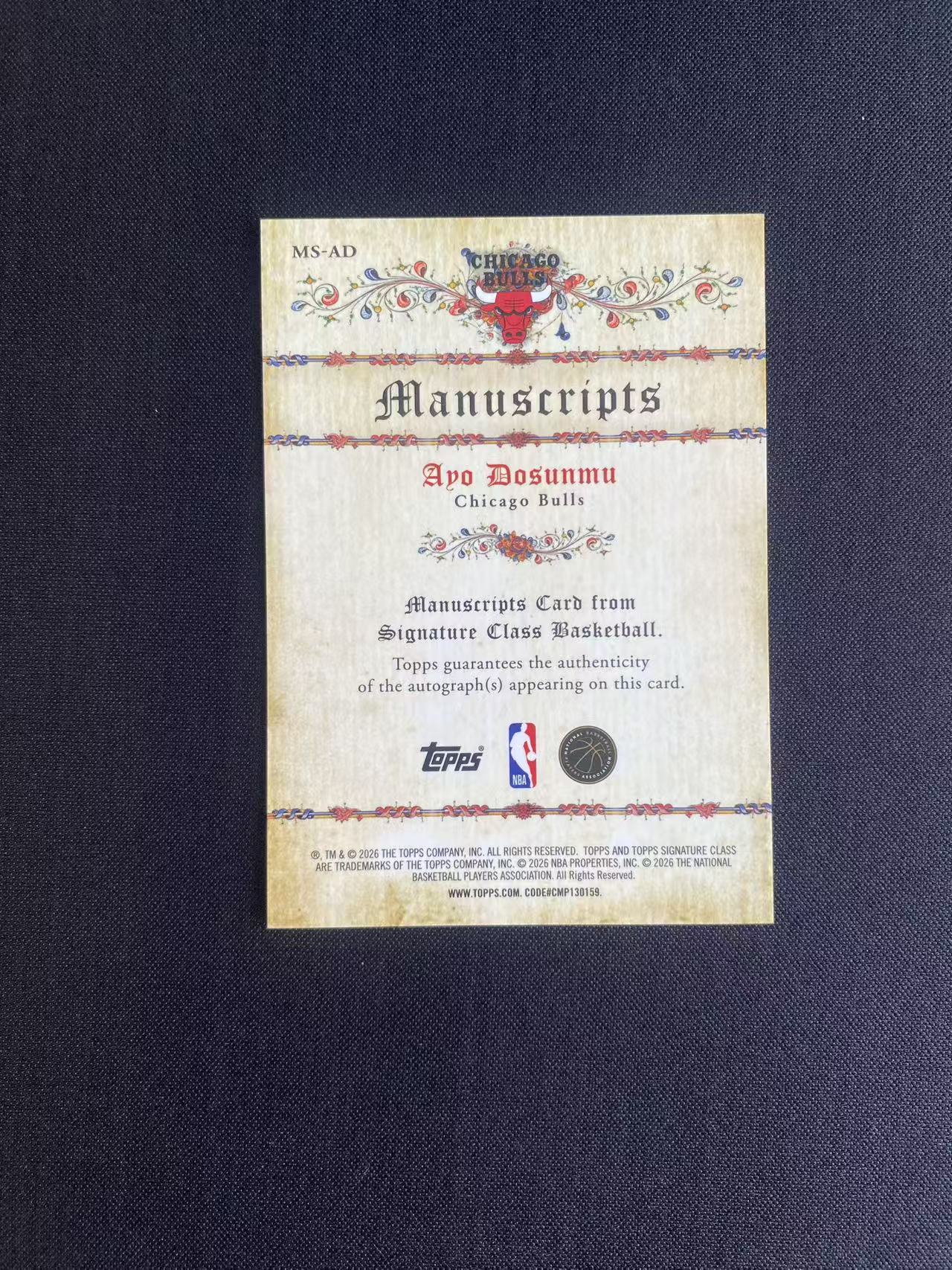 2026 Topps 白羊代卖 Signature Class 签字系列 Ayo Dosunmu 公牛 阿约 多孙姆 签字 细节如图 香菜01