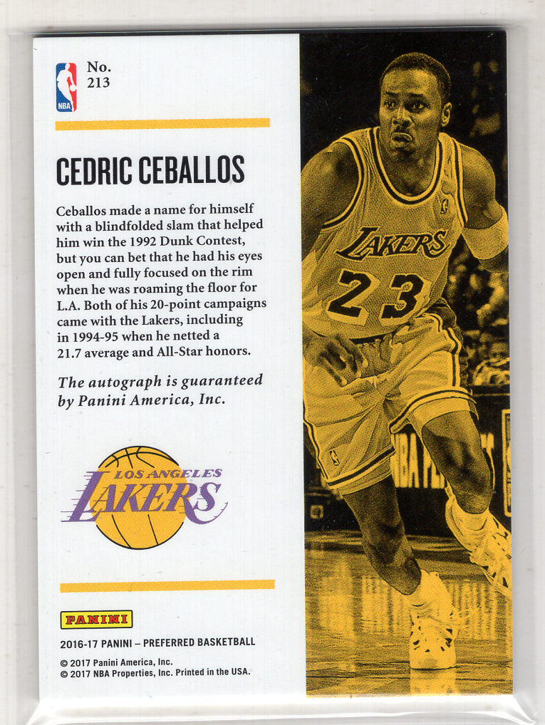 2016-17 Panini Preferred Cedric Ceballos 【来拆波卡】湖人 塞德里克 塞巴洛斯 折射 签字 卡签 50编 bo