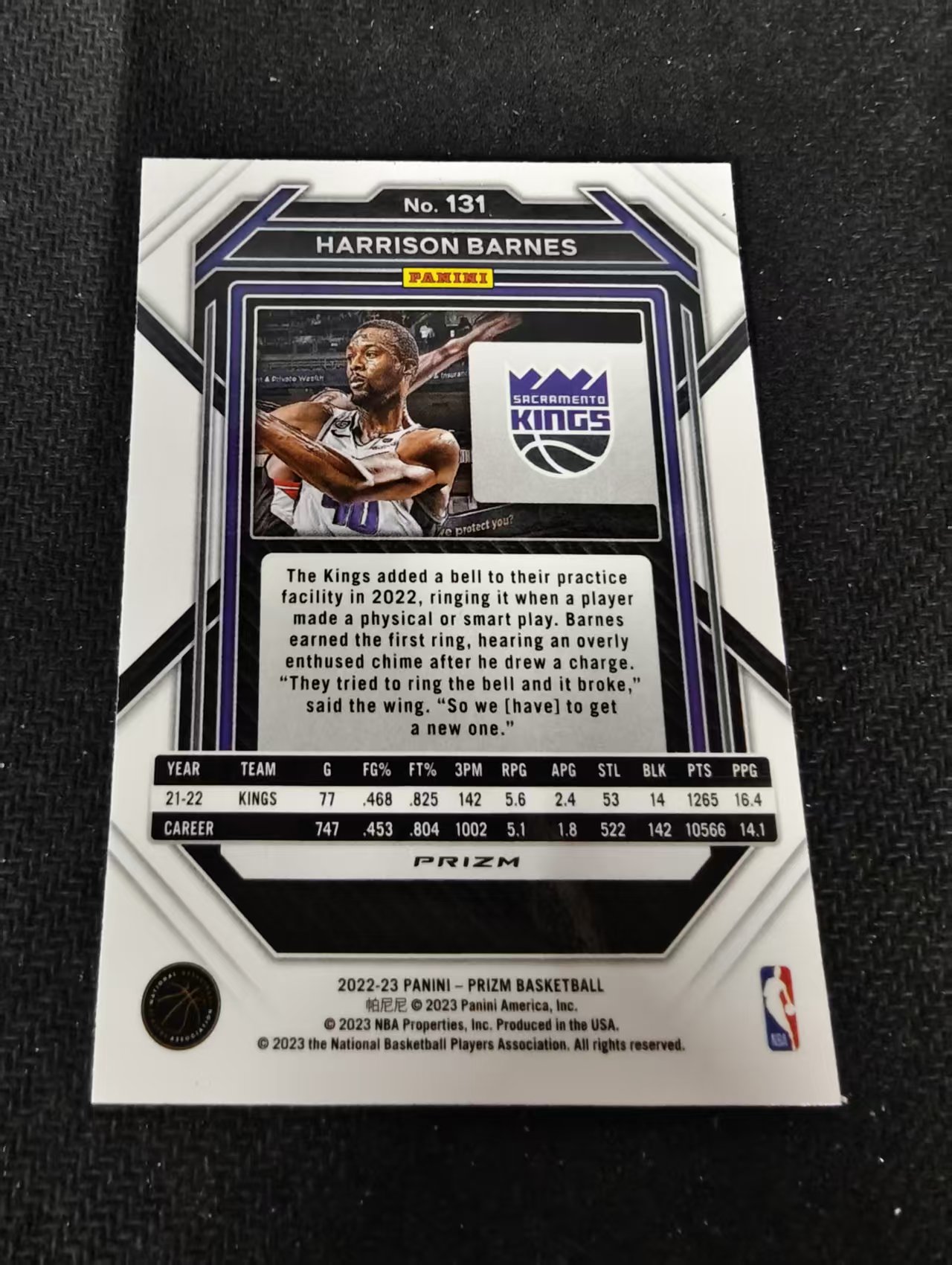 2022-23 Panini Prizm Harrison Barnes 哈里森 巴恩斯 国王 红波纹 PZ 划痕 边角瑕疵 #131