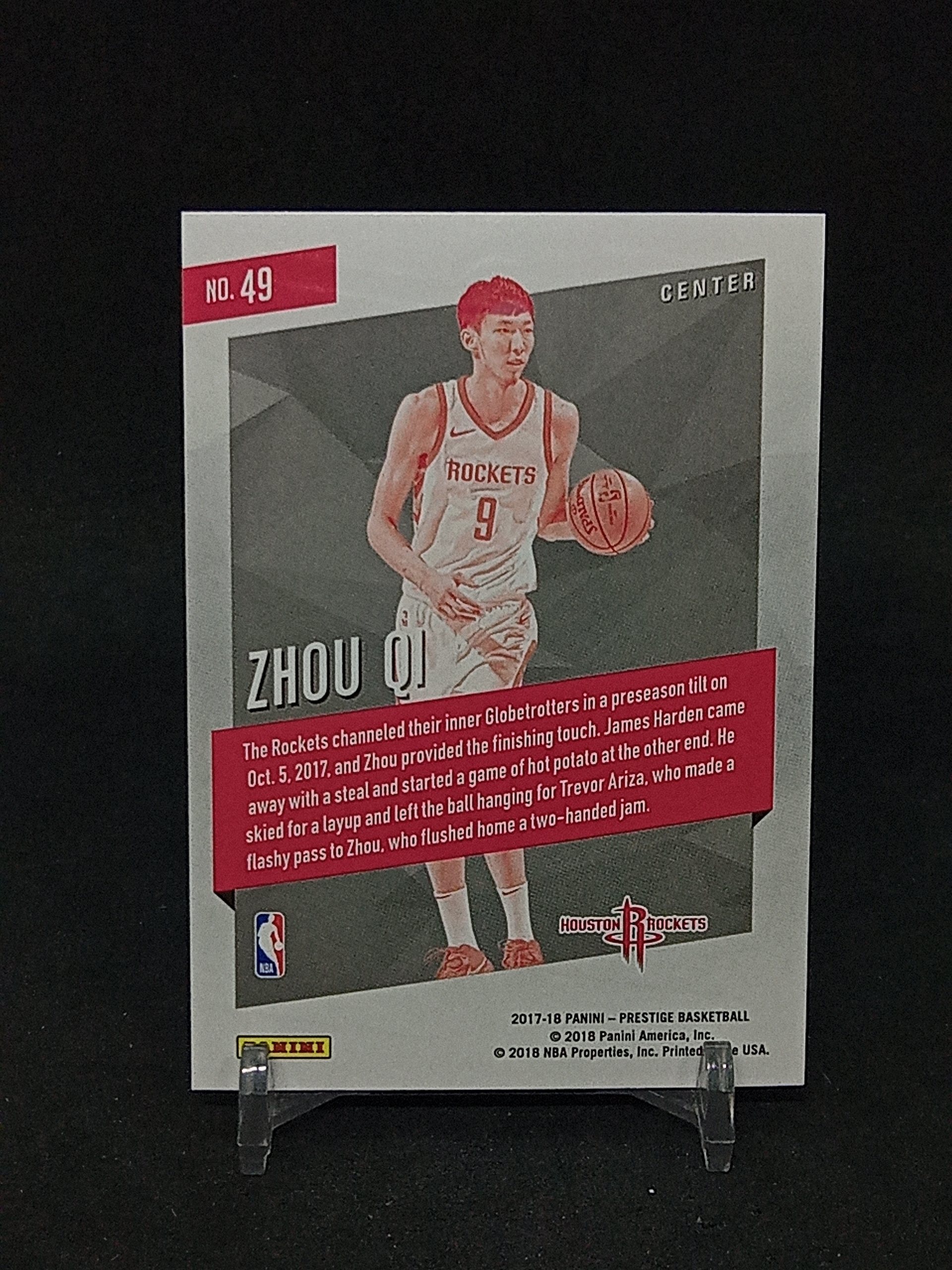 【DC拍卖】10.04HK 2017-18 Panini Prestige 周琦 Zhou Qi,火箭 #49 荣耀系列,金碎冰折射,中国男篮,经典新秀球星卡
