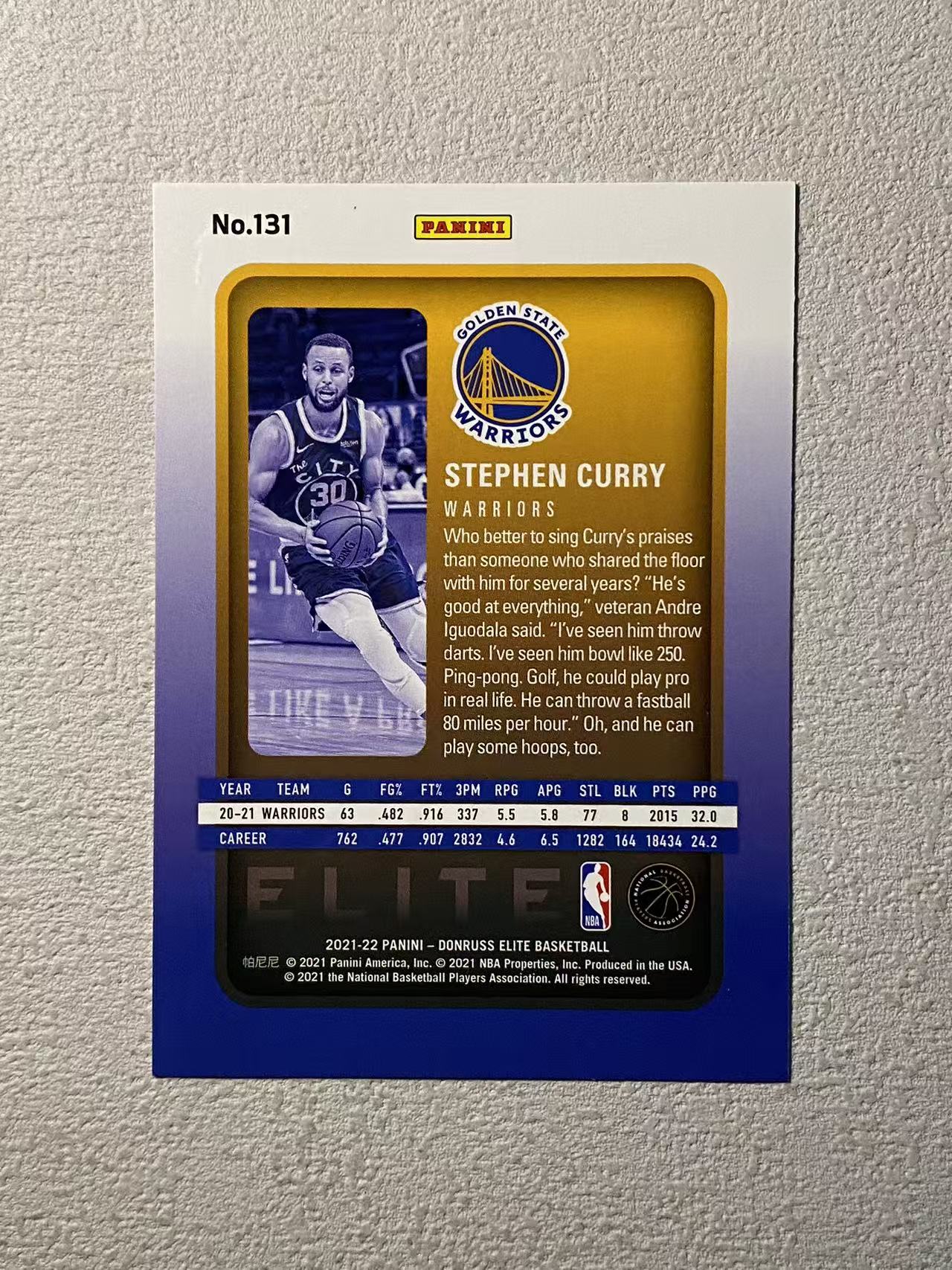 2021-22 Panini Donruss Elite Stephen Curry 精英 勇士 斯蒂芬 库里 大比例 格子折 折射 专收必备