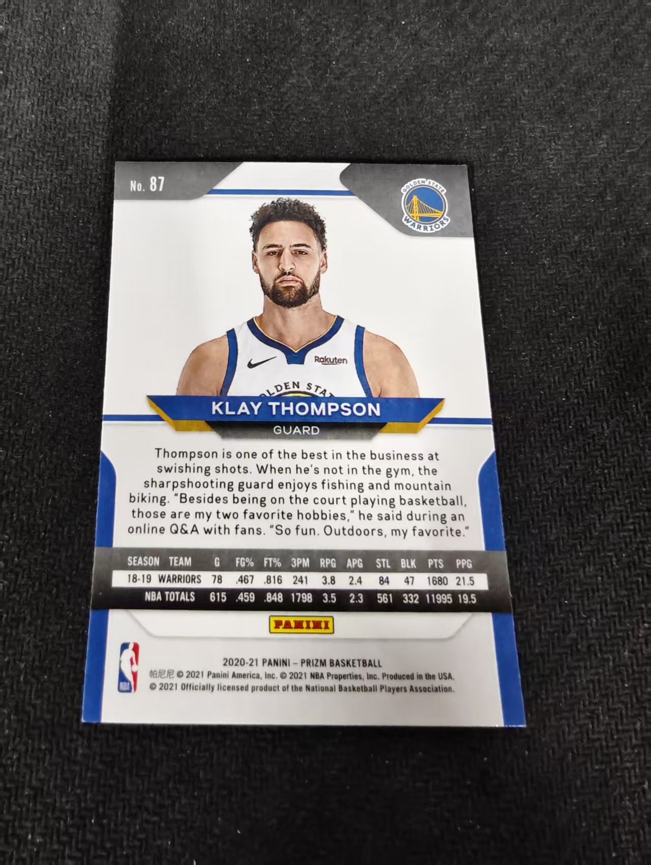 【可合并,不累计】2020-21 Panini Prizm Klay Thompson 克莱 汤普森 勇士 pz 划痕 边角瑕疵 #87