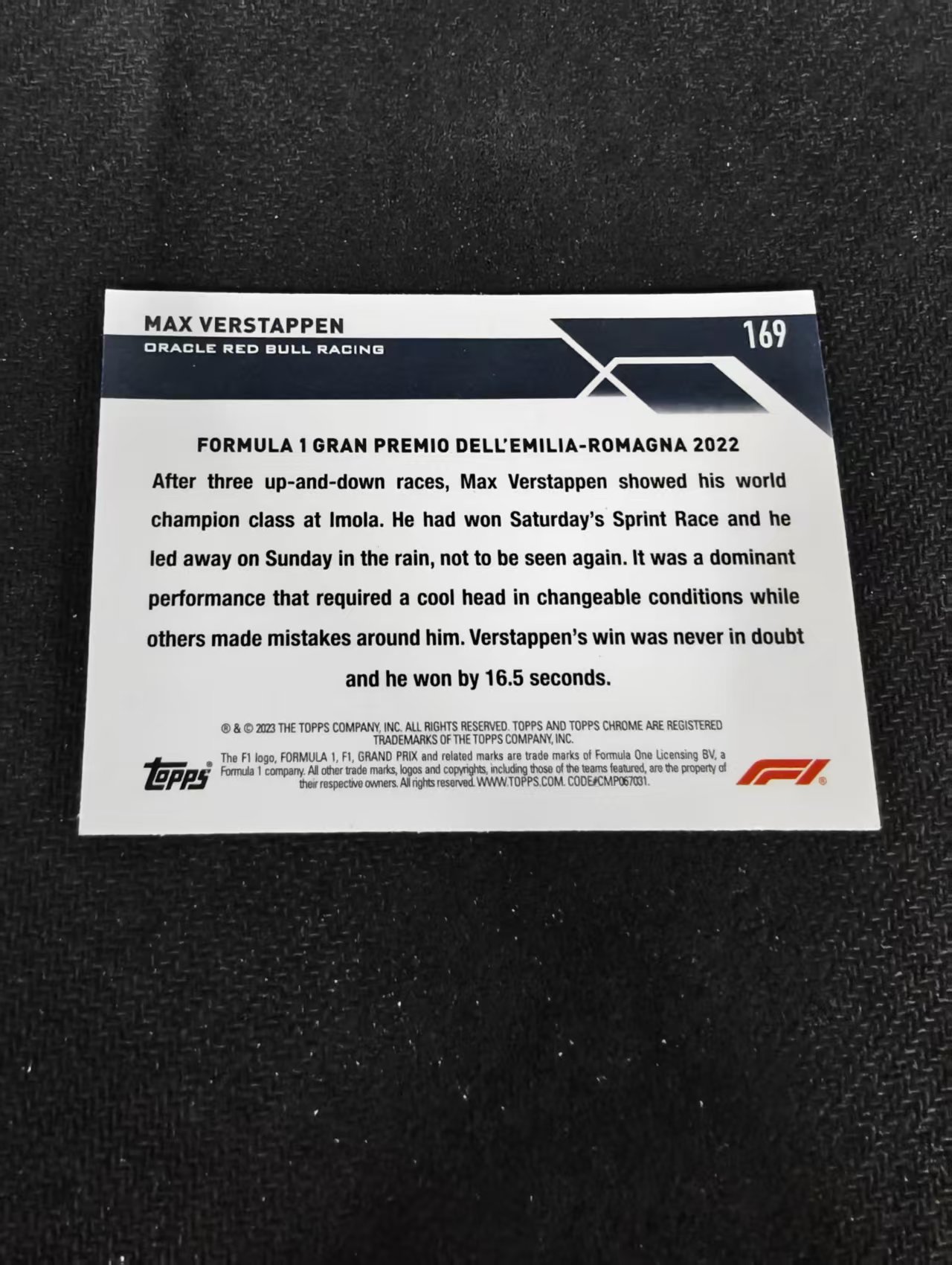 2023 Topps Chrome F1 Max Verstappen 维斯塔潘 红牛 划痕 边角瑕疵 #169