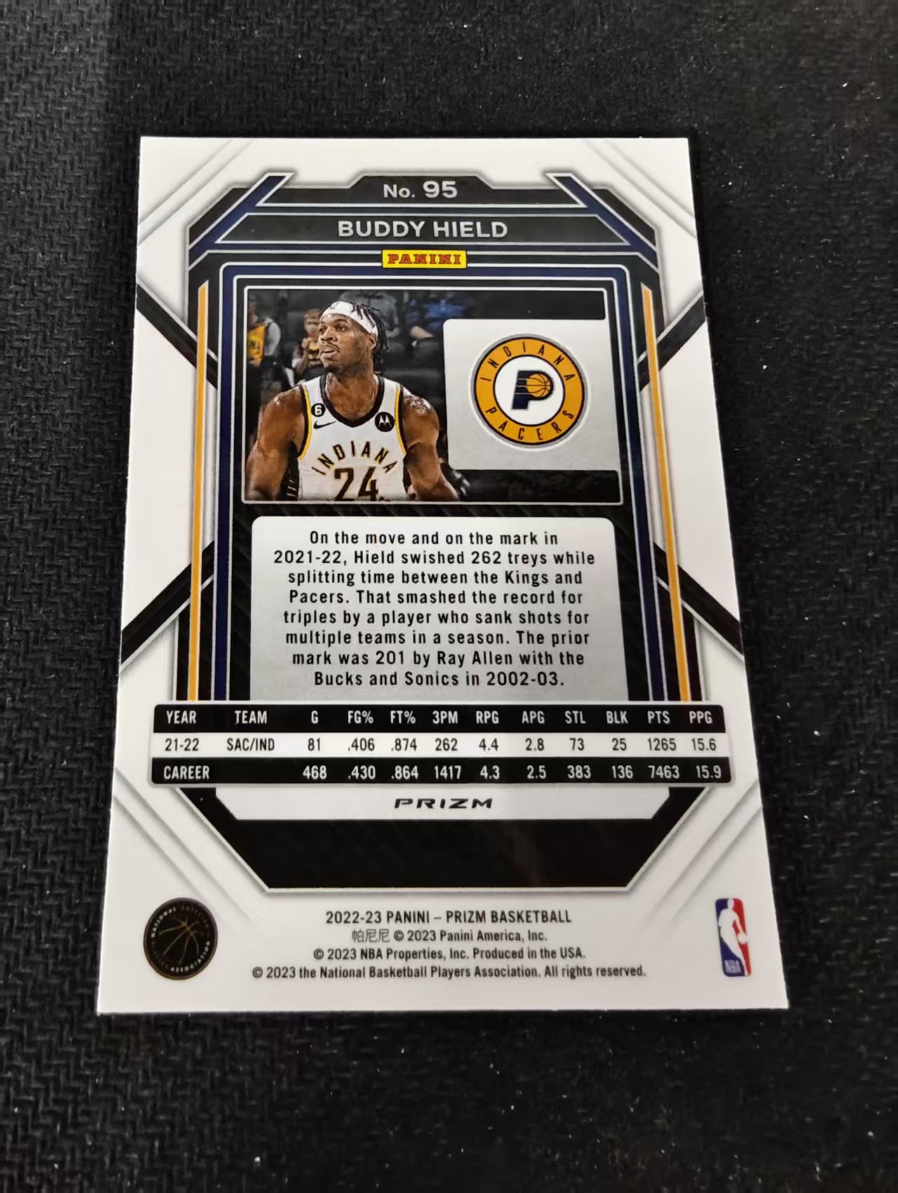 2022-23 Panini Prizm Buddy Hield 巴迪 希尔德 步行者 红波纹 PZ 划痕 边角瑕疵 #95