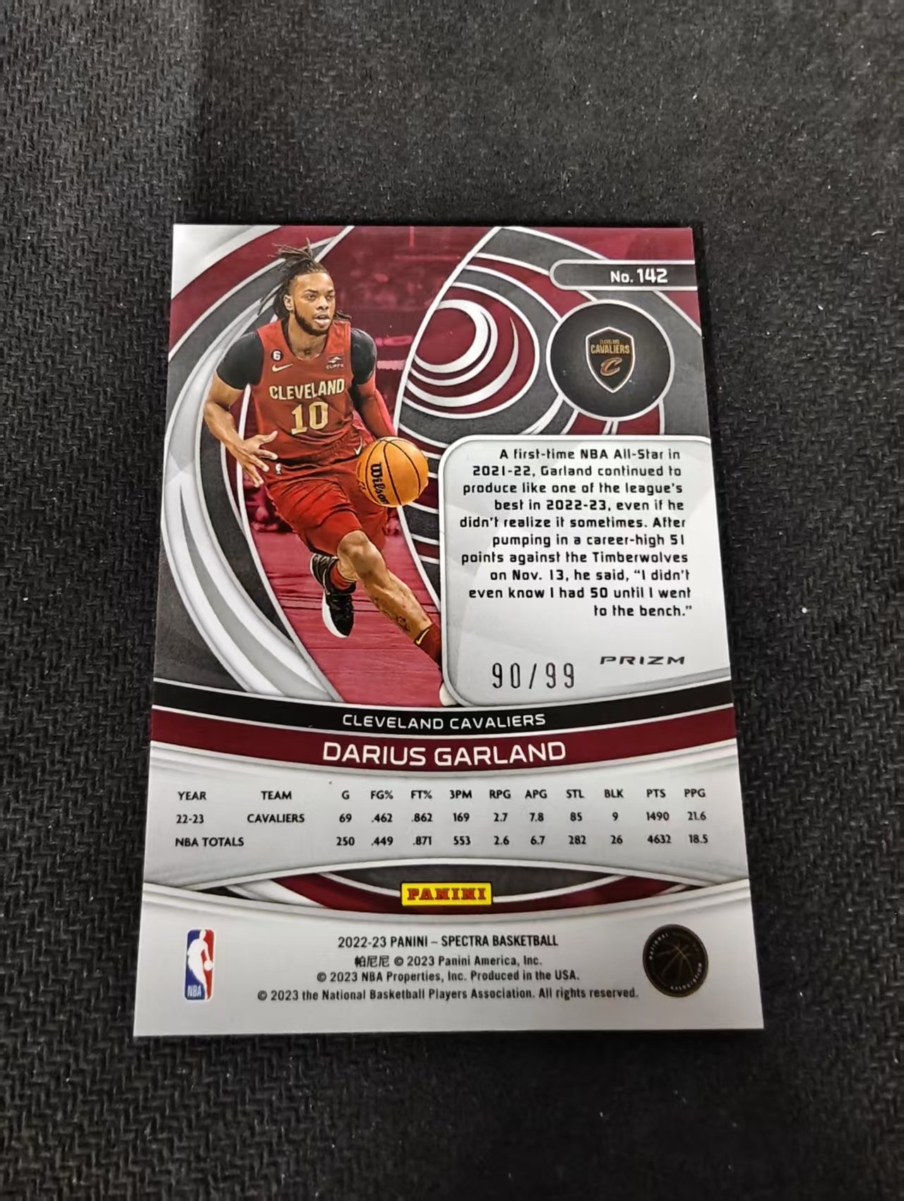 2022-23 panini Spectra Darius Garland 光谱 骑士 达里厄斯 加兰 折射 99编 瑕疵如图