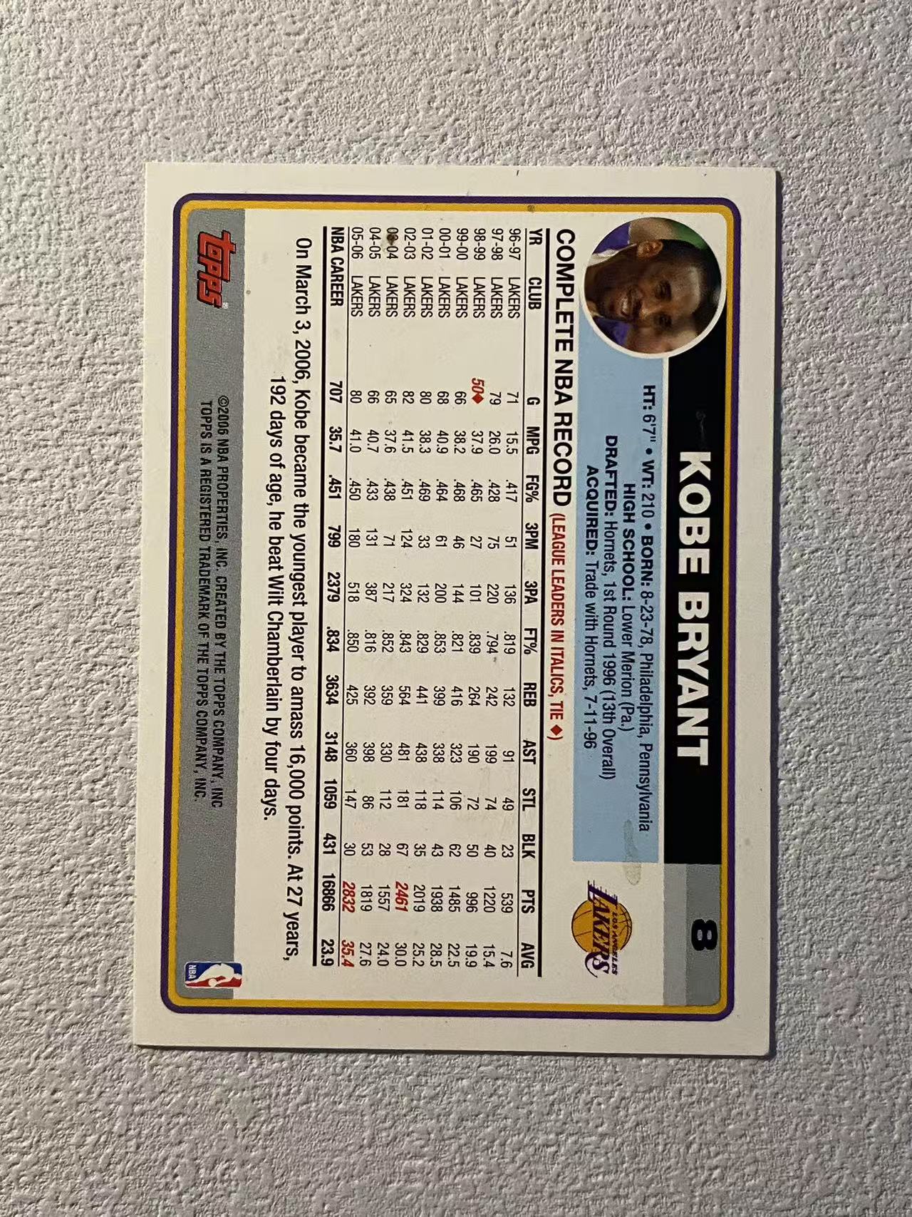 2006 Topps Topps Kobe Bryant 湖人 科比 布莱恩特 扣篮 特卡 选图精美 经典老特 收藏必备