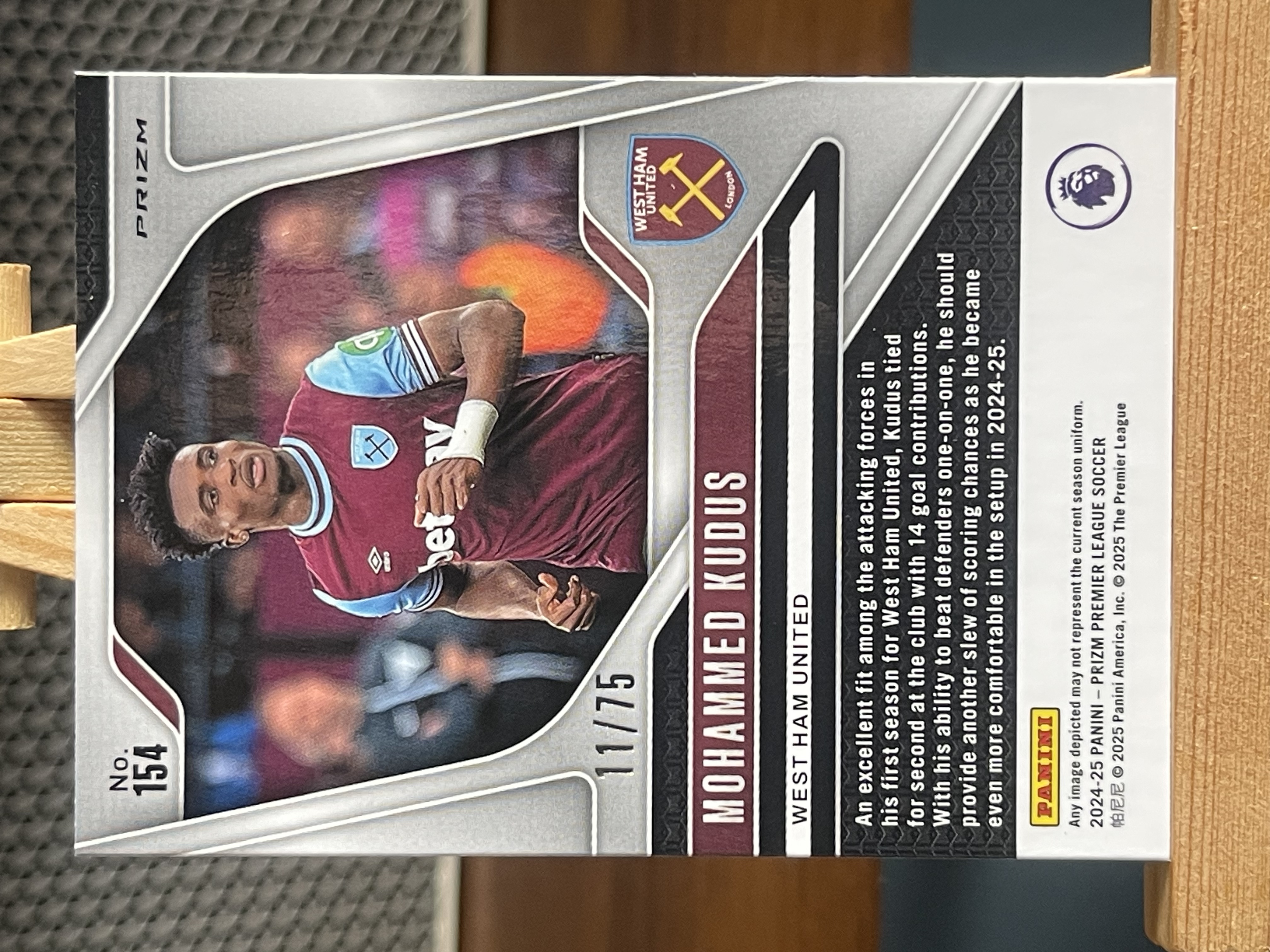 2024-25 Panini Prizm Mohammed Kudus 英超PZ 西汉姆联 库杜斯 蓝碎冰折 11/75编 卡品如图 值得收藏 不累计!