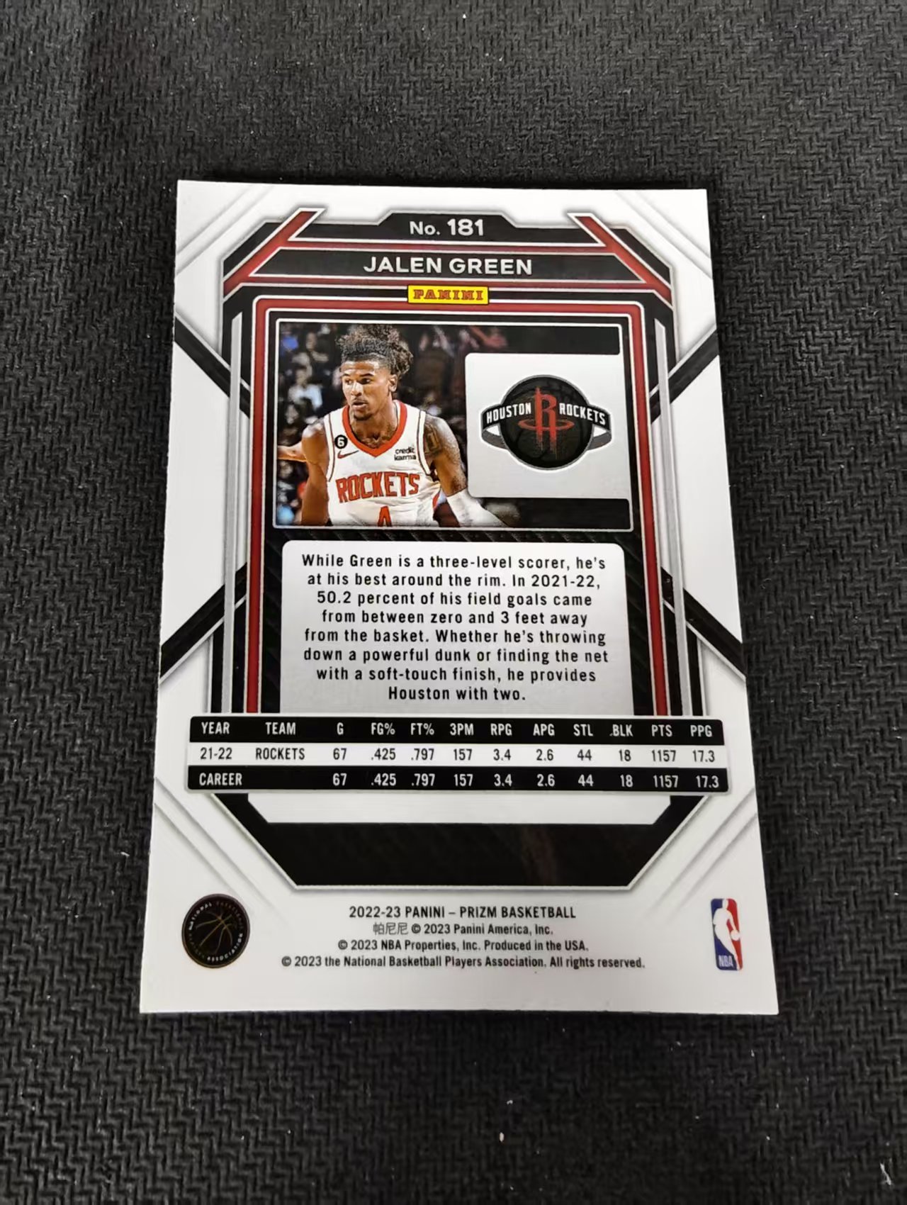 【可合并,不累计】2022-23 Panini Prizm Jalen Green 杰伦 格林 火箭 PZ 不保卡品 介意勿拍 #181