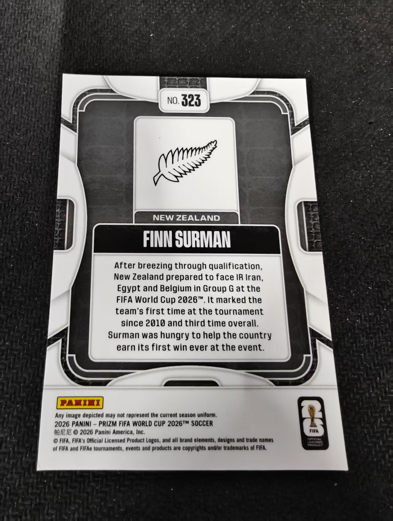 2026 Panini World Cup Prizm Finn Surman 芬 苏尔曼 新西兰 新秀 RC PZ世界杯 划痕 边角瑕疵#323