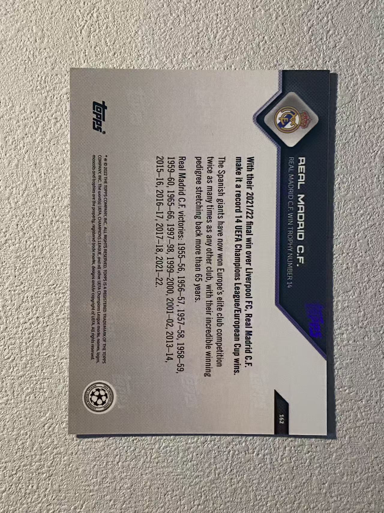 2022 Topps now Real Madrid 欧冠now 时刻 皇马 队史第14次欧冠 卡西利亚斯 本泽马 卡洛斯 捧杯时刻 收藏必备