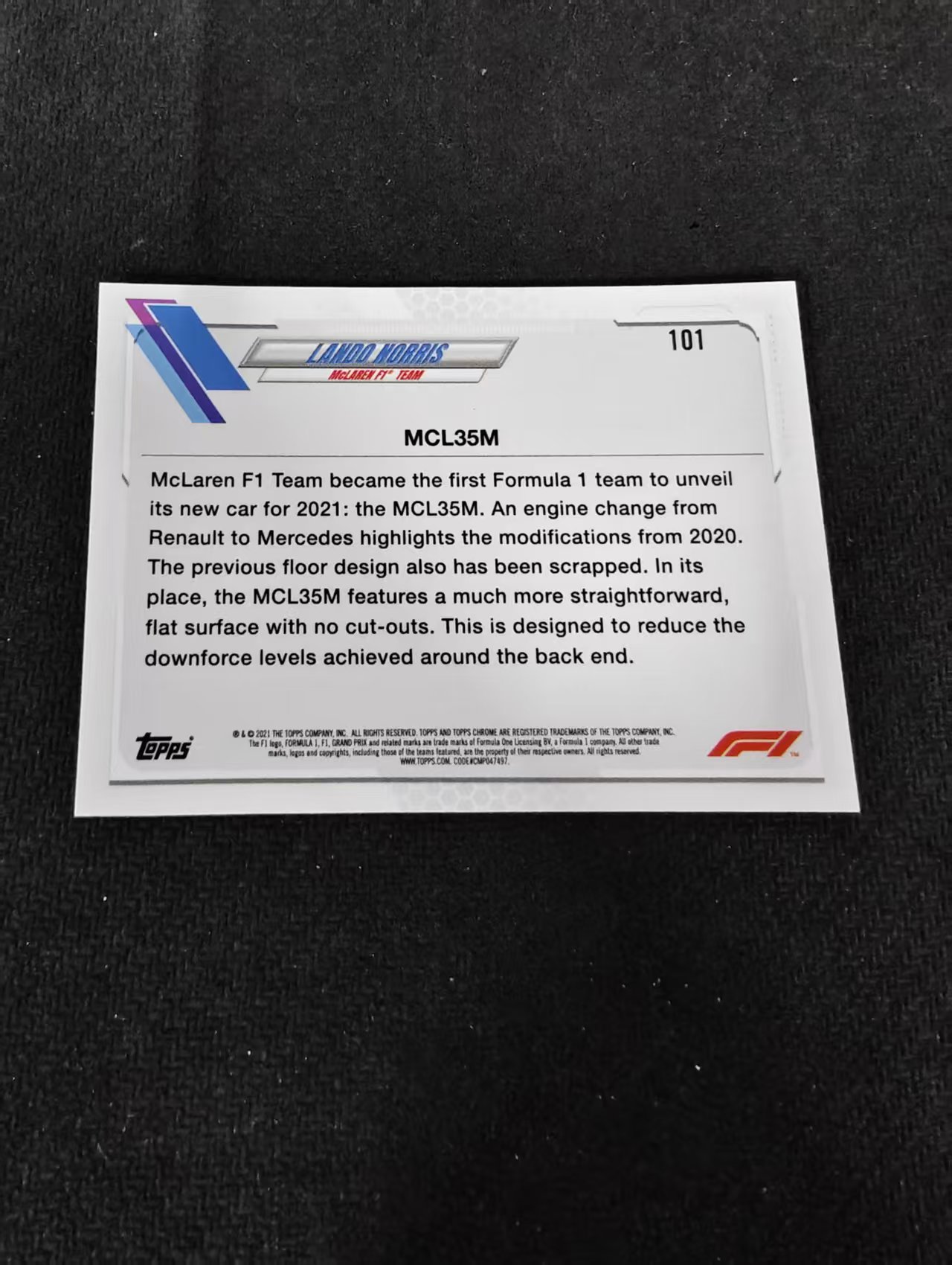 2021 TOPPS CHROME LANDO NORRIS F1 赛车 迈凯伦车队 兰多诺里斯 划痕 边角瑕疵 #101