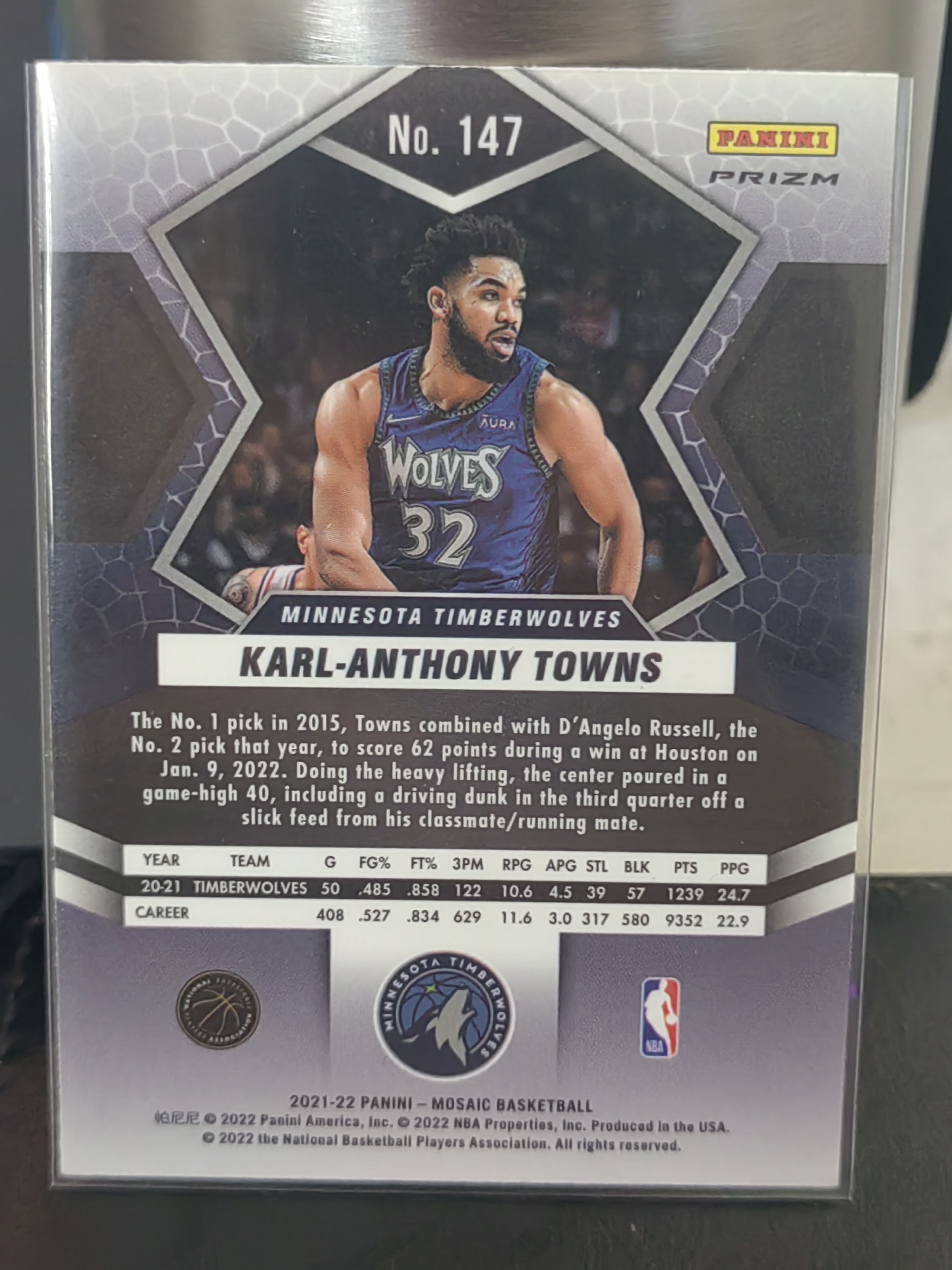 2021-22 Panini Mosaic Karl-Anthony Towns 马赛克 卡尔安东尼唐斯 森林狼 银折 银格子折 篮 白边白角 不保卡品 卡品如图