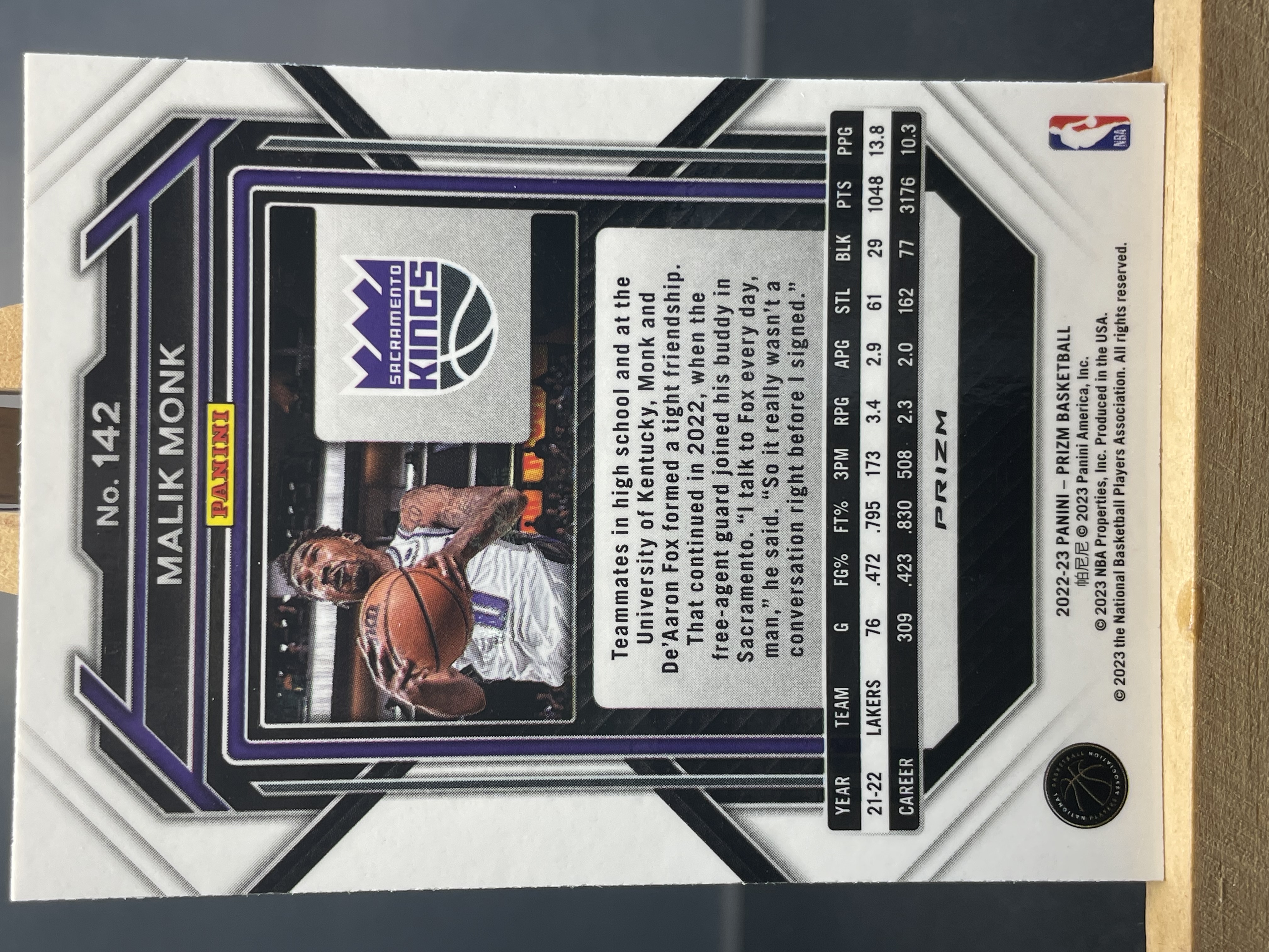 (B3) 2022-23 PANINI PRIZM 脉冲折 马利克 蒙克 国王 实卡好看 收藏凑套必备 卡品如图 !!!