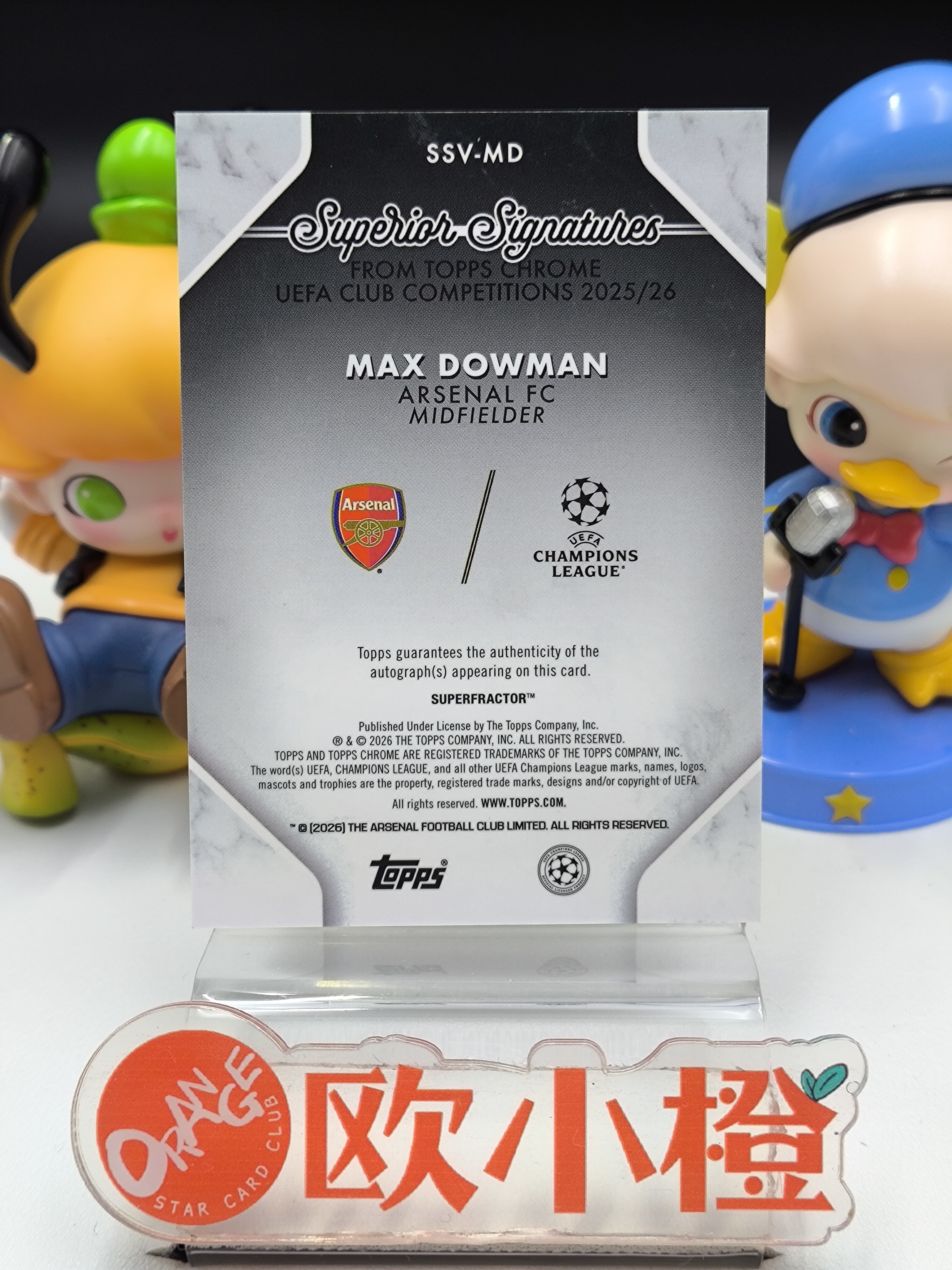 2026 【欧小橙急速拍】 Topps Chrome Max Dowman RC 欧冠 阿森纳新秀 马克斯 道曼 1/1编 爆金折 Superior 卓越签字卡签 超大比例插入 瑕疵如图杰-路YAJS
