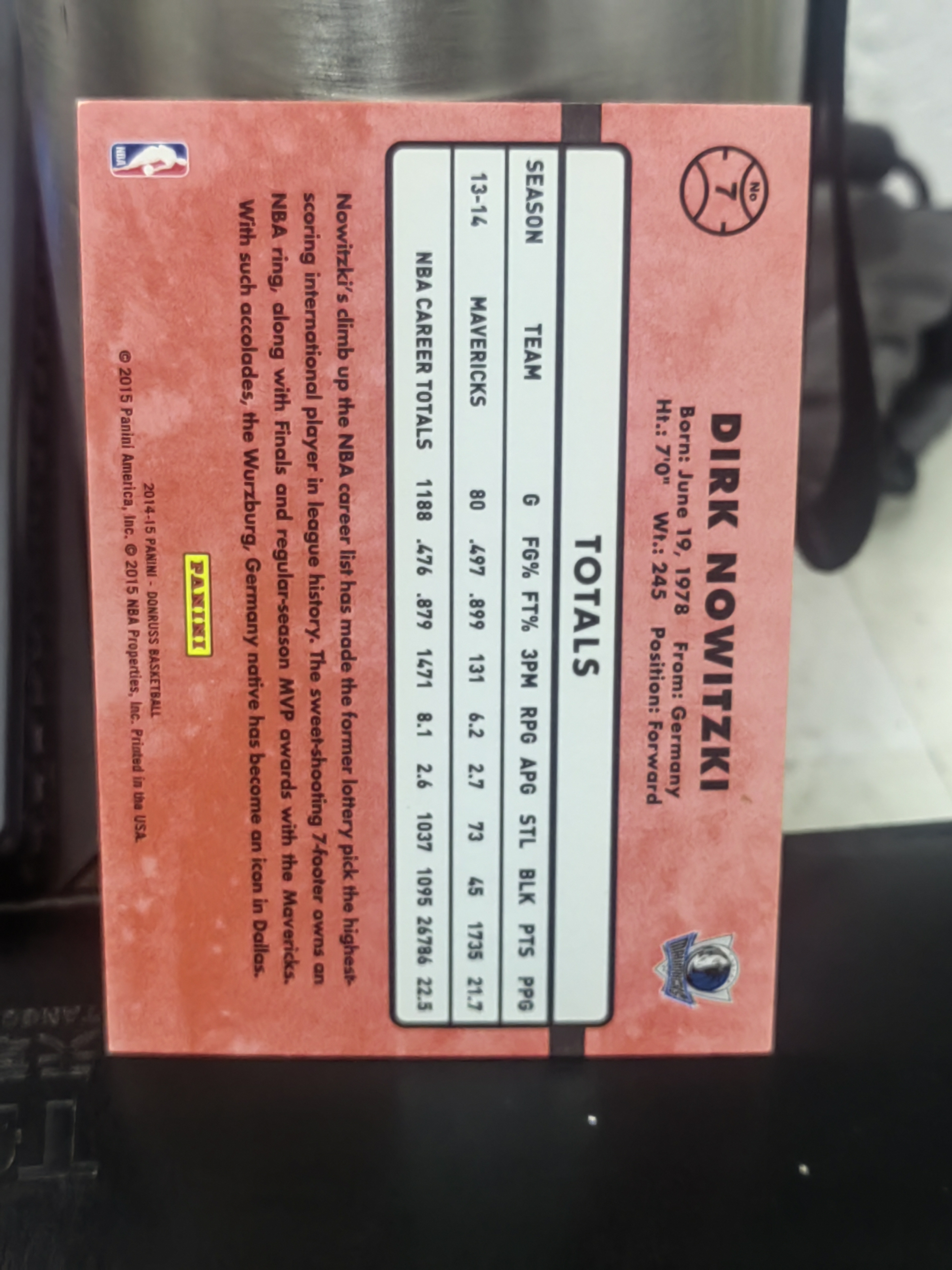 2014-15 Panini Donruss Dirk Nowitzki 杜蕾斯 德克 诺维茨基 司机 独行侠 篮 白边白角 不保卡品 卡品如图