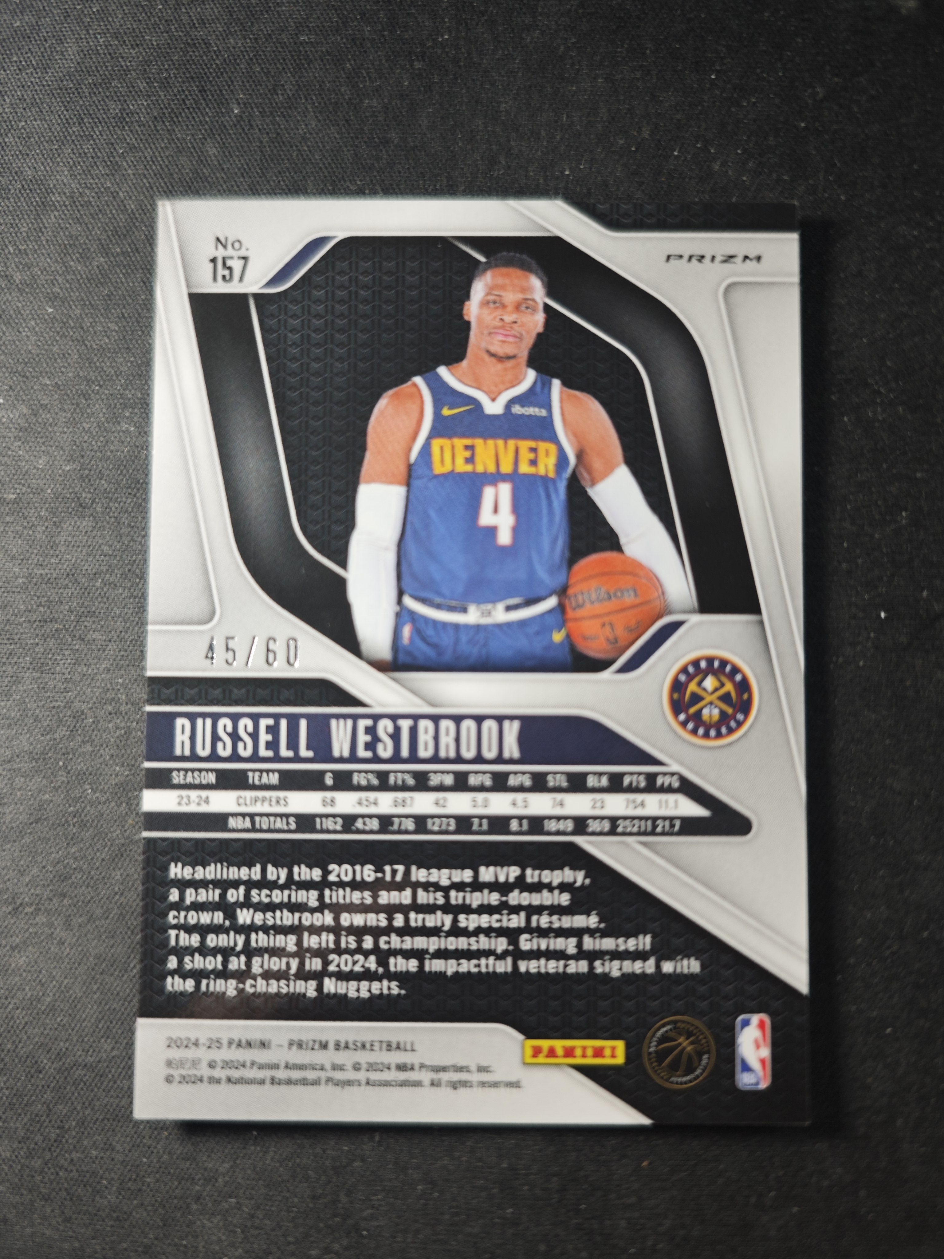 【蛤蟆特卖】拉塞尔 威斯布鲁克 威少 2024-25 PANINI PRIZM系列 橙色波纹折射 限量60编 经典设计 超级漂亮 稀有好卡 边角微瑕 卡品如图 专收必备!