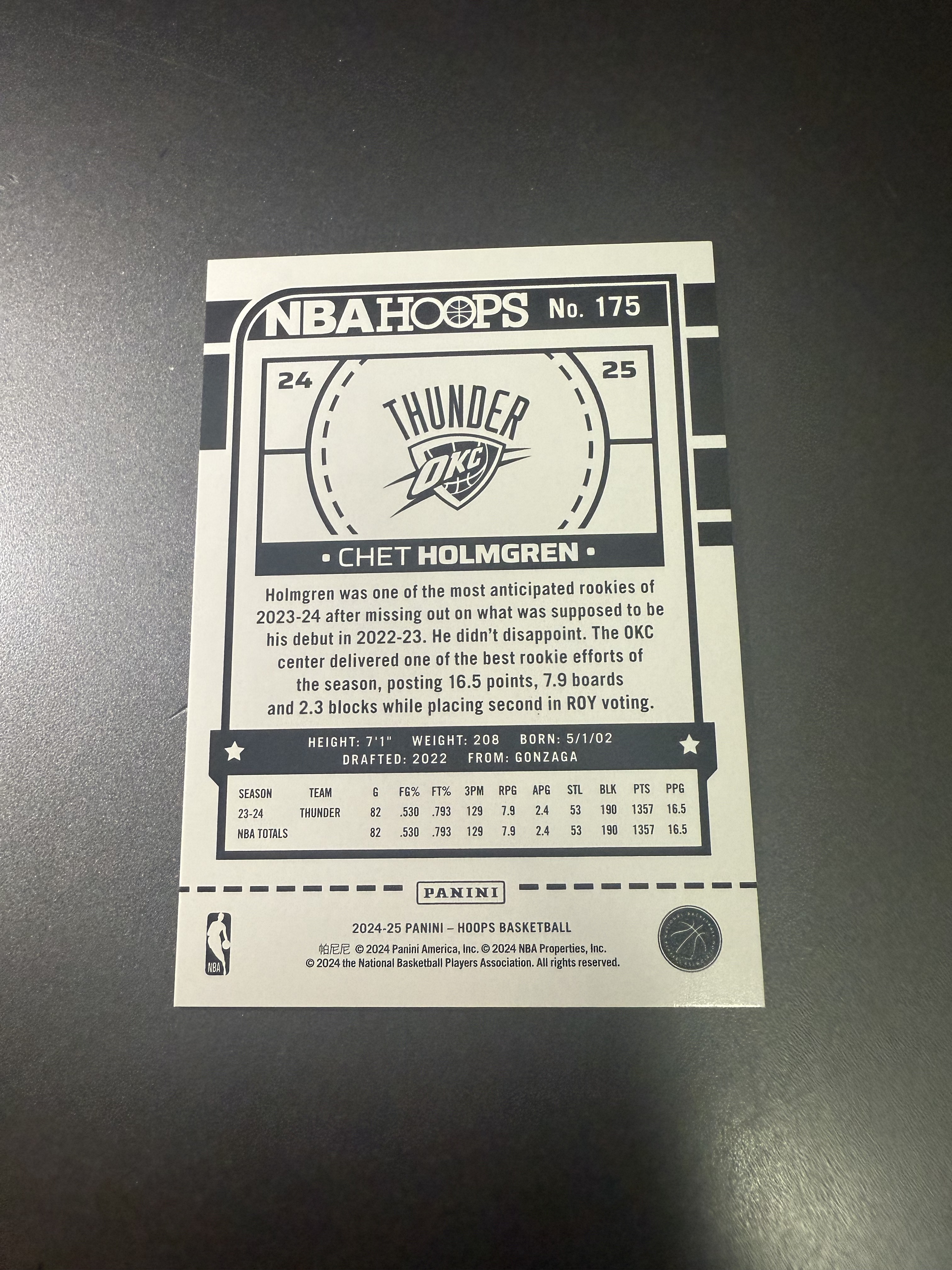 2024-25 Panini NBA Hoops Chet Holmgren 切特霍姆格伦 绿折 99编 雷霆队 T