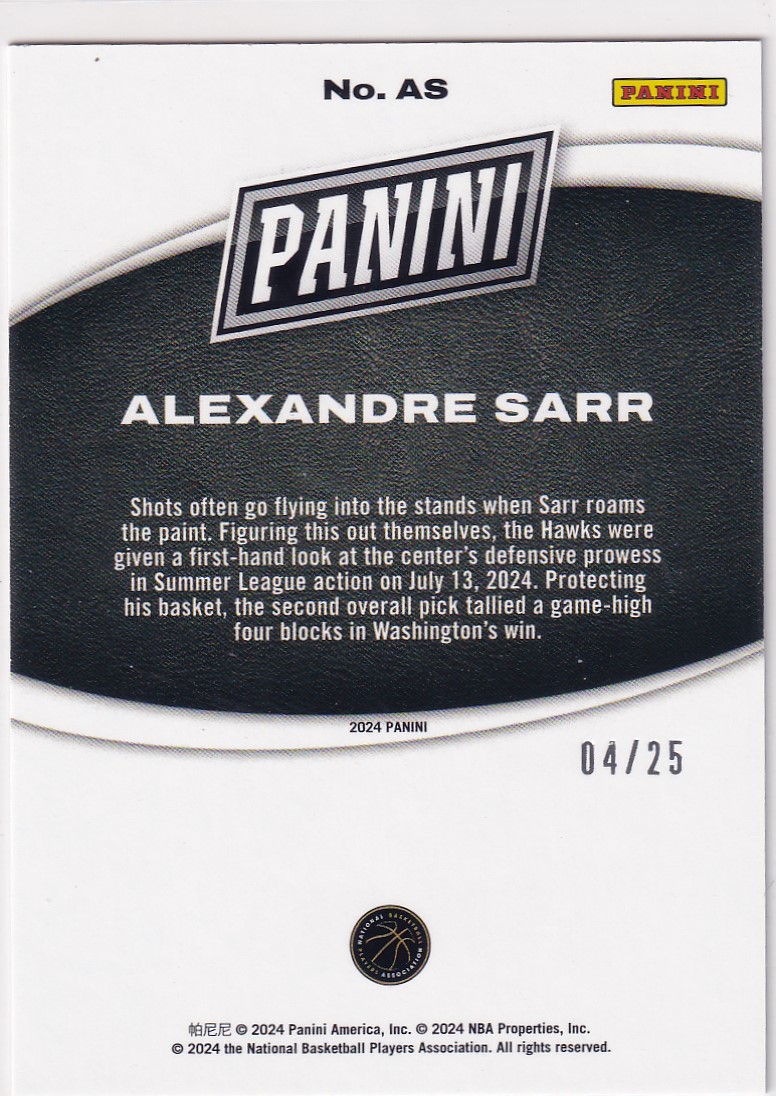 【thebighit】不累计大乔克.2023-24 Panini Black Friday 黑五 亚历克斯·萨尔 新秀 RC 04/25编